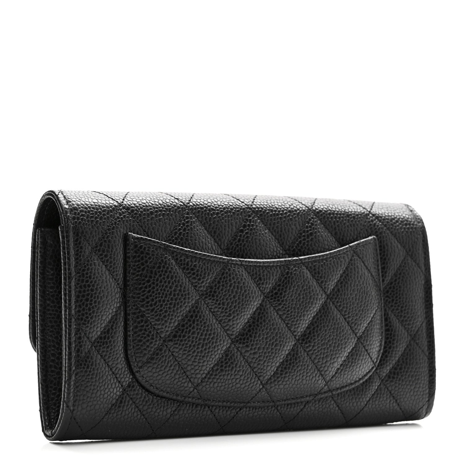Caviar Quilted Large Gusset Flap Wallet Black