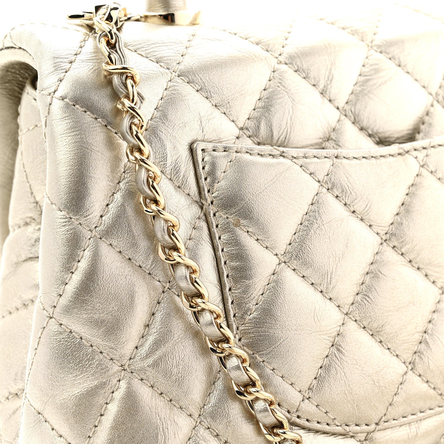 Metallic Aged Calfskin Quilted Mini Coco Handle Flap Gold