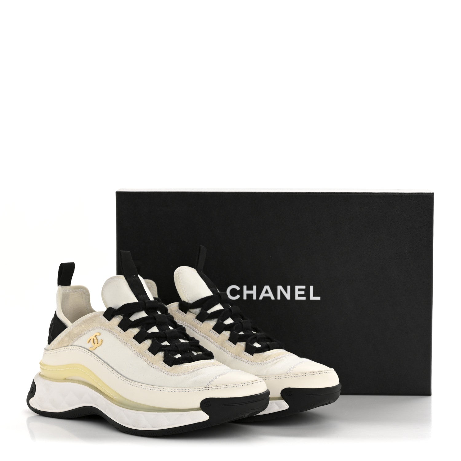 Velvet Calfskin Mixed Fibers CC Sneakers 38 Ivory Black