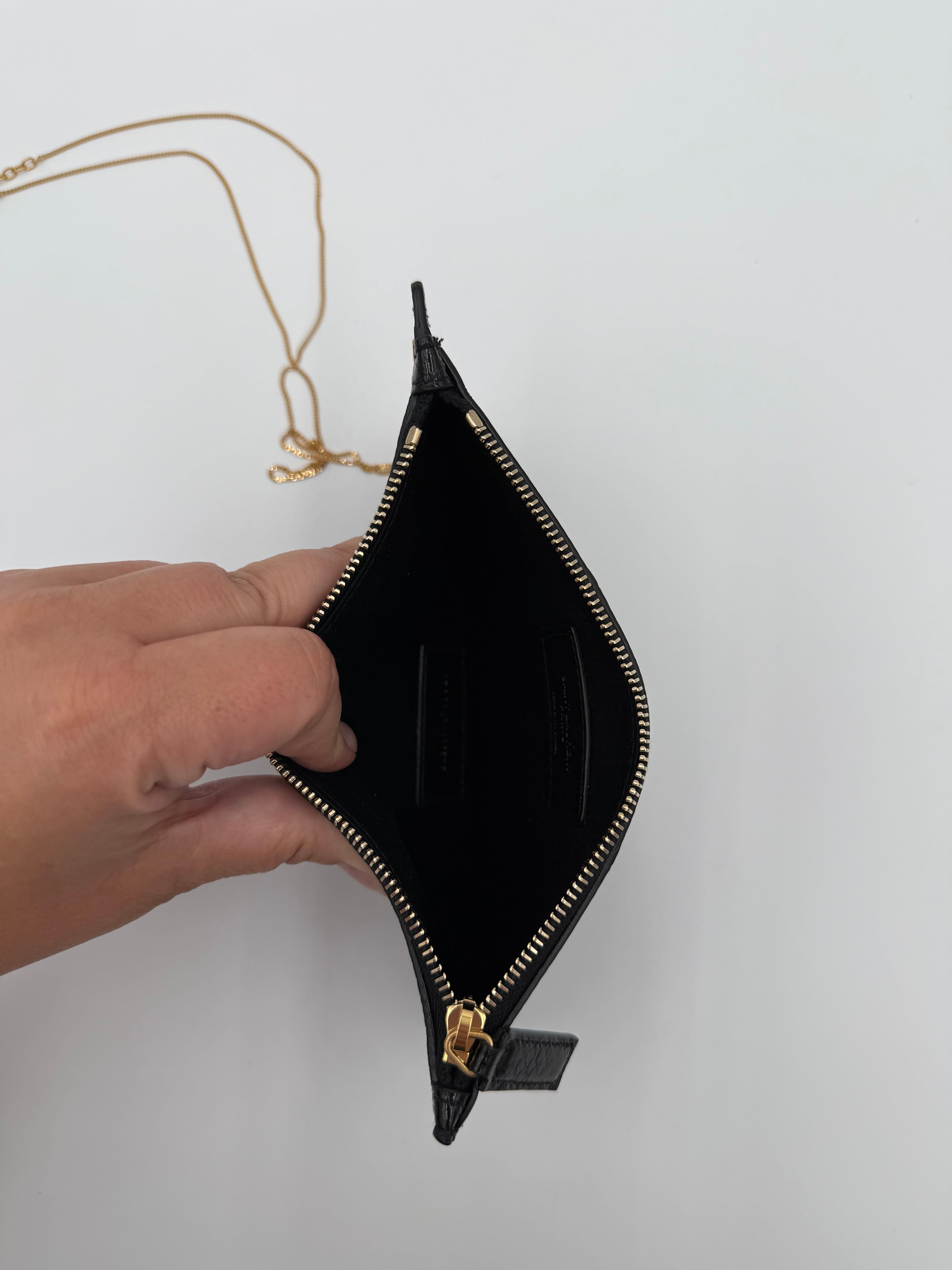 Clutch Luxury Designer By Yves Saint Laurent In Black & Gold, Size:Small