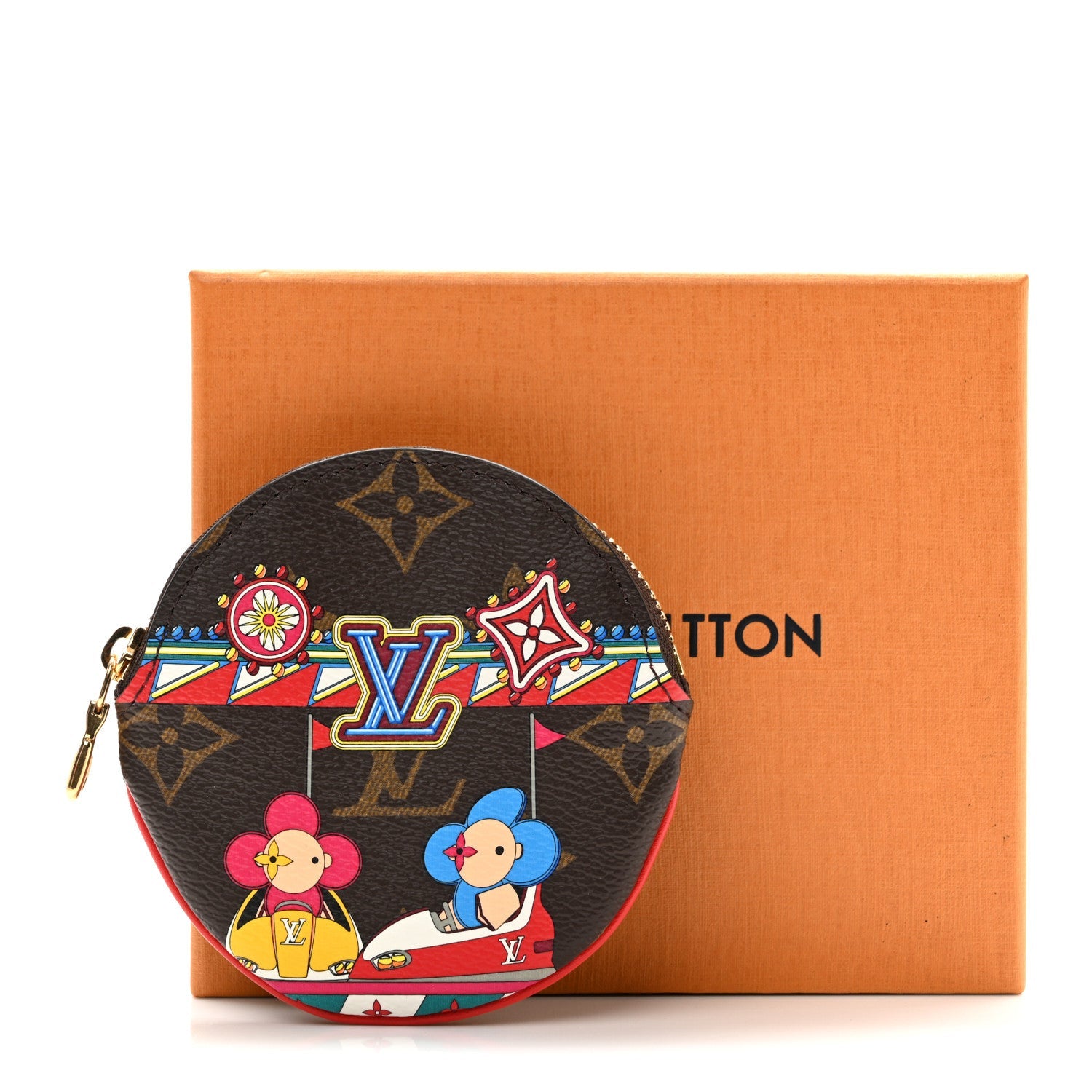 Monogram 2020 Christmas Animation Bumper Cars Round Coin Purse Coquelicot