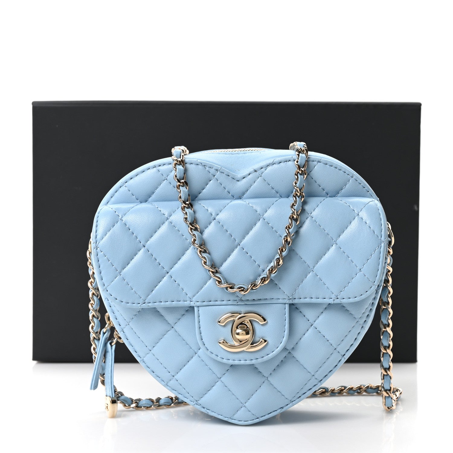 Lambskin Quilted CC In Love Heart Bag Light Blue