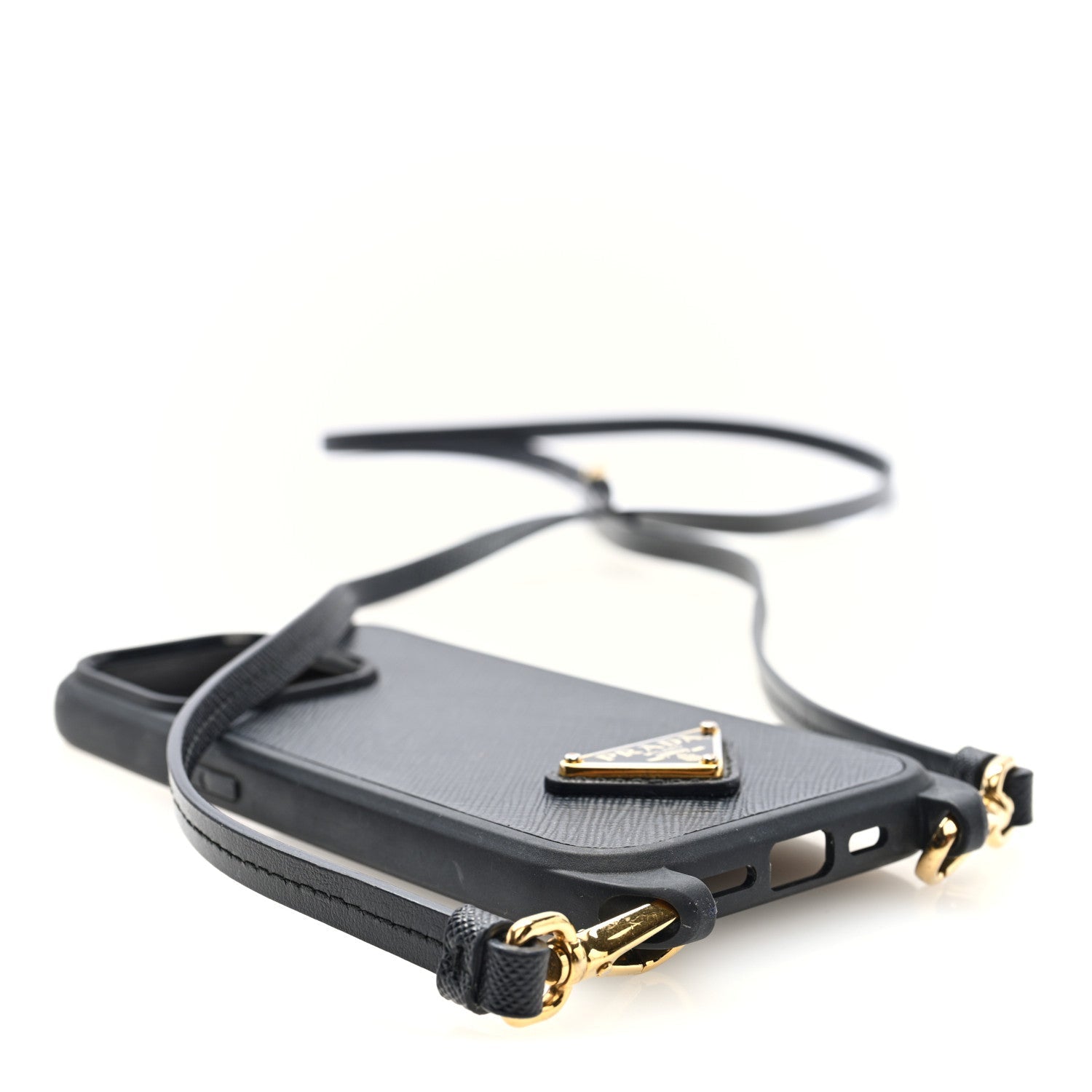 Saffiano iPhone 15 Pro Case With Strap Black