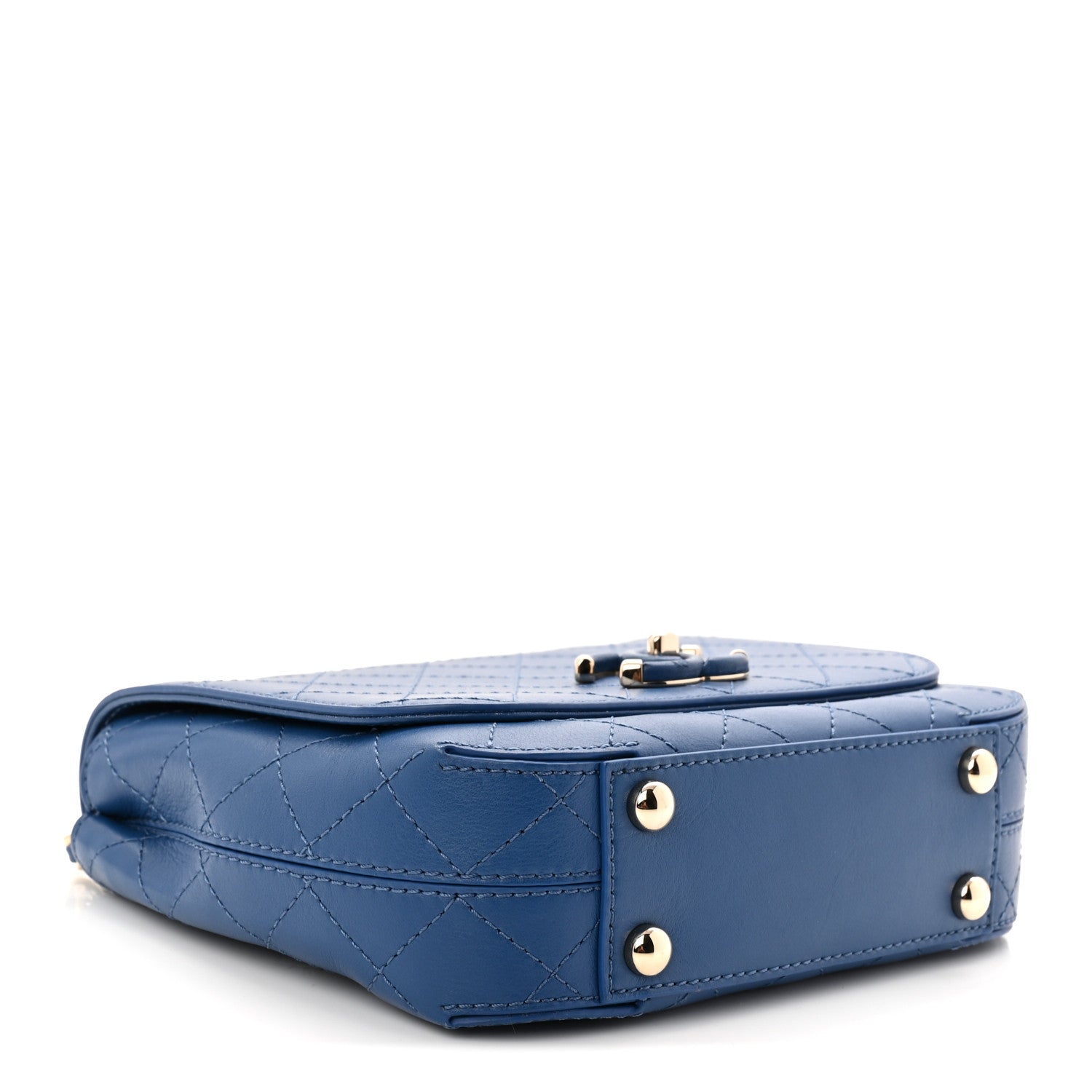 Calfskin Stitched Small Covered CC Flap Bag Blue