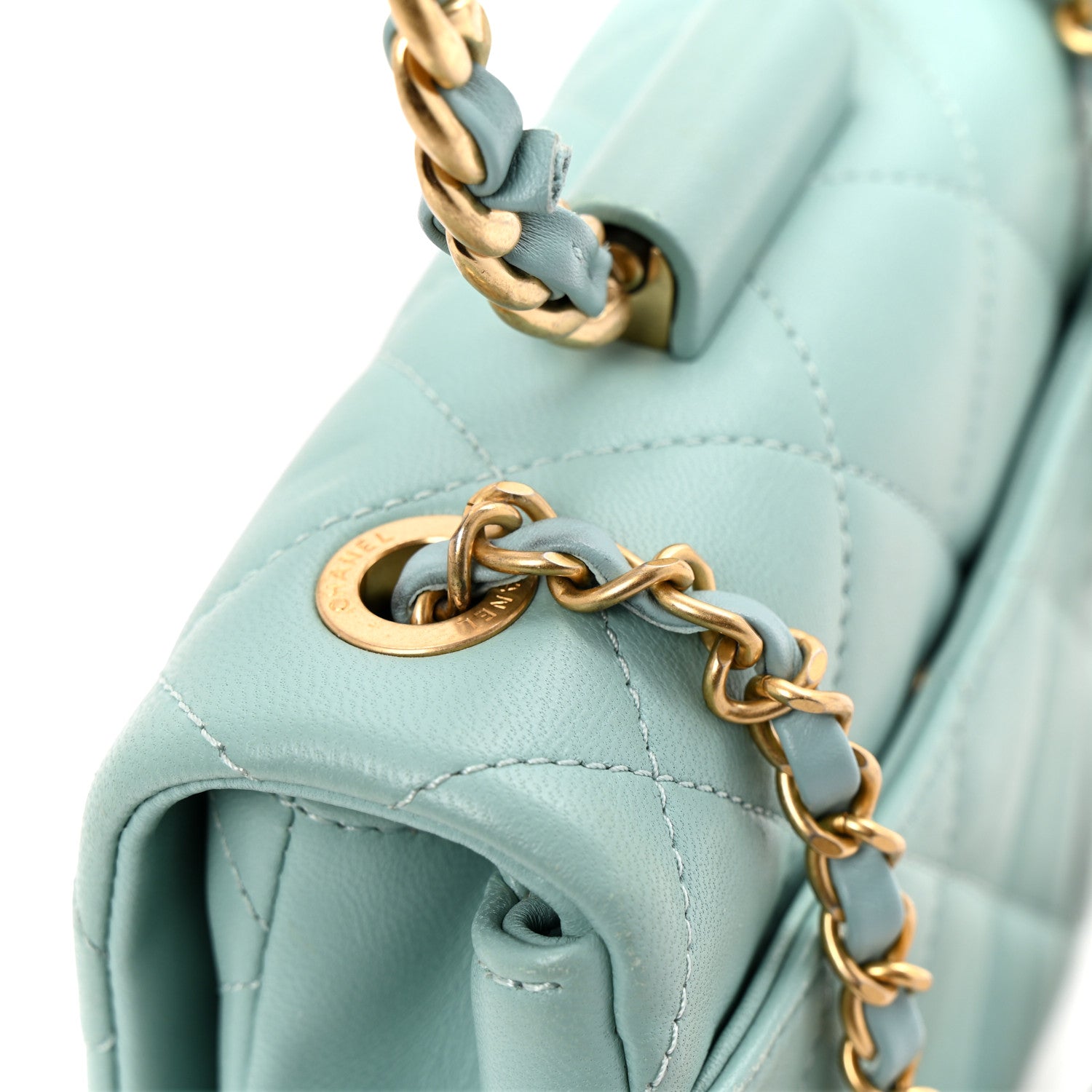 Lambskin Quilted Small Circular Handle Bag Blue