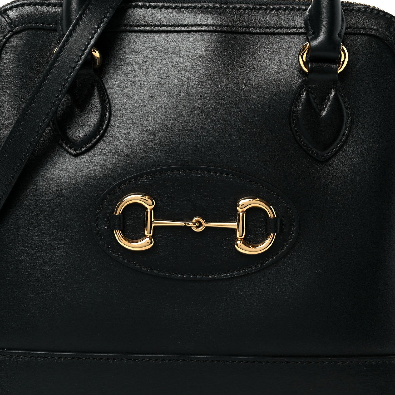 Boarded Plutone Calfskin Small Horsebit 1955 Top Handle Bag Black