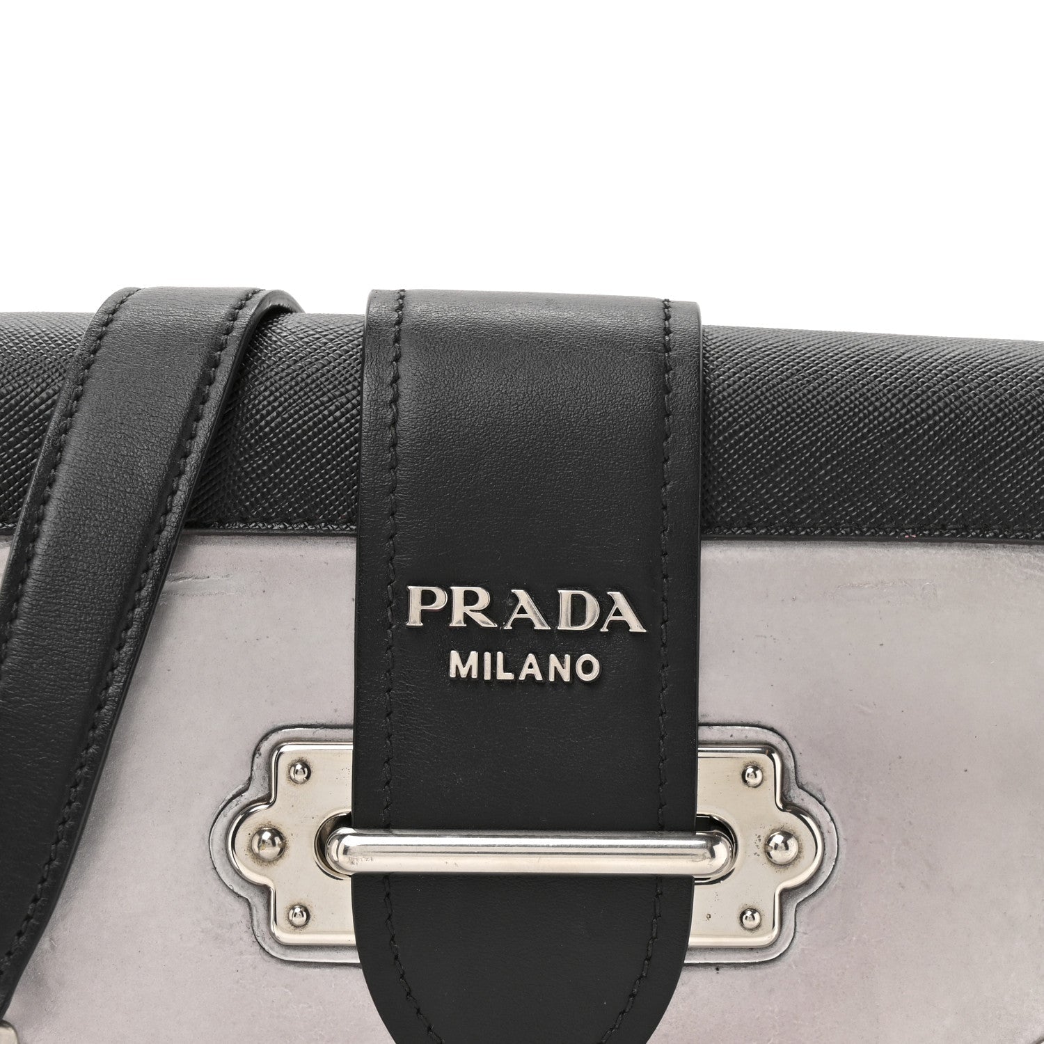 Metallic Vitello Saffiano Cahier Bag Silver Black