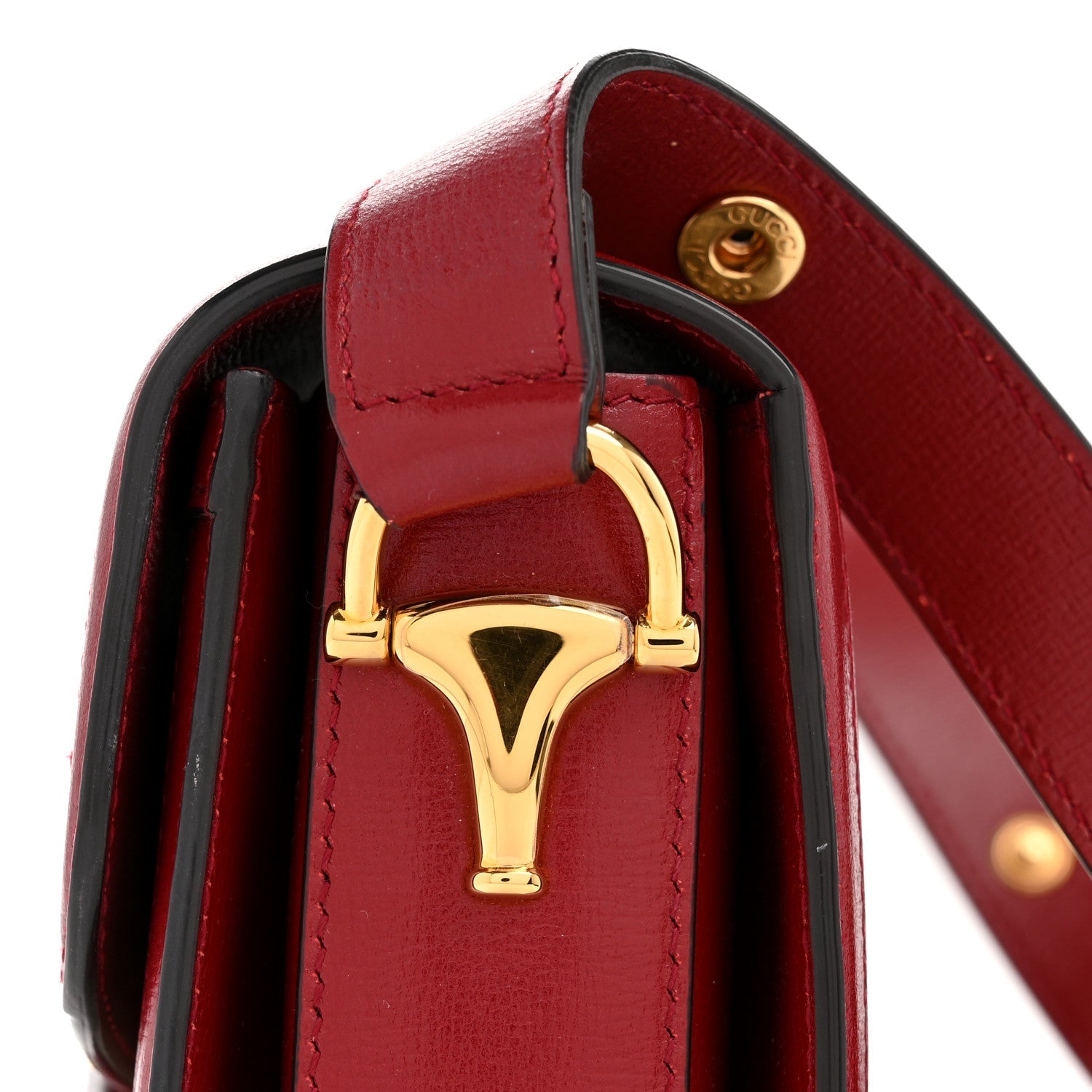 GG Supreme Monogram Azalea Calfskin Horsebit 1955 Shoulder Bag Beige Ebony New Cherry Red
