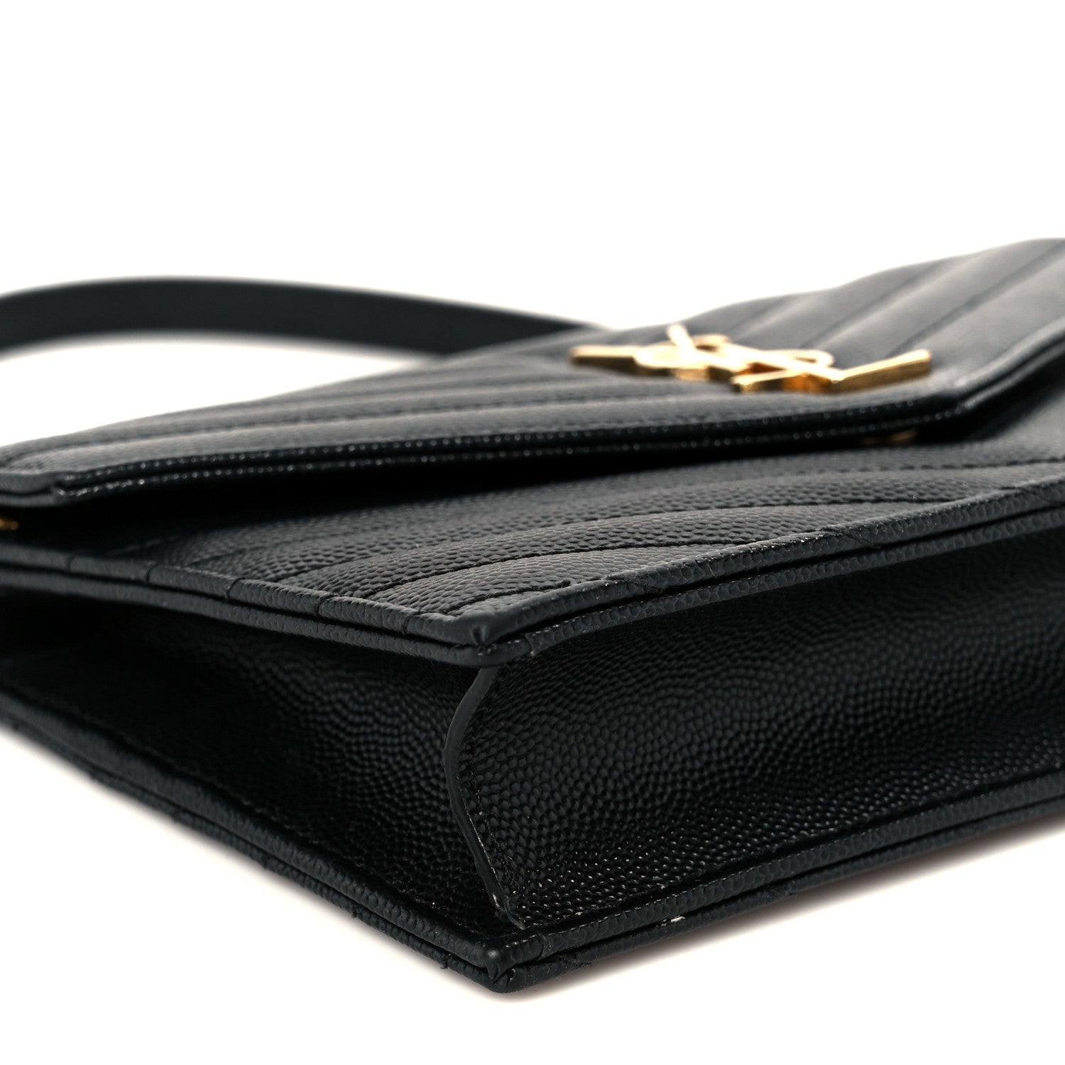 Grain De Poudre Matelasse Chevron Monogram Envelope Chain Wallet Black