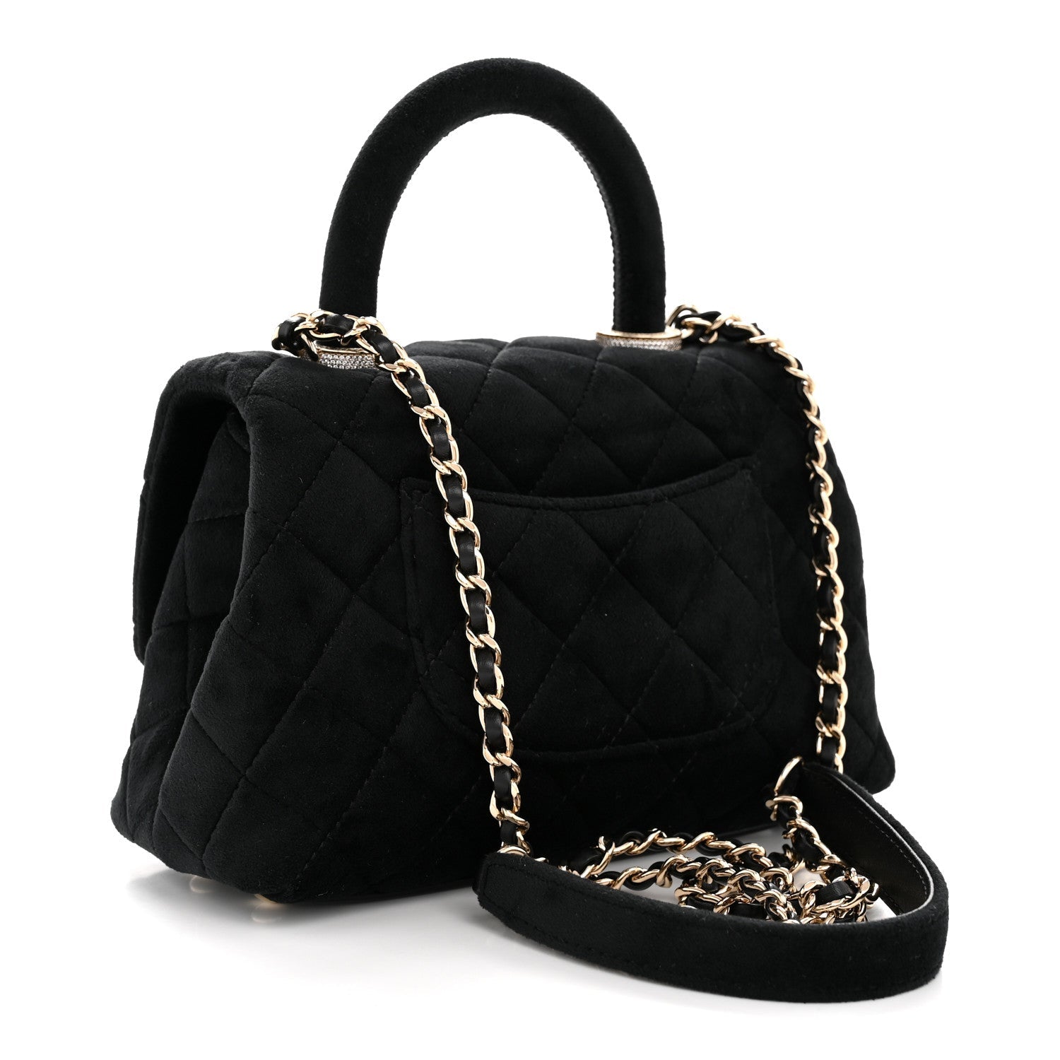 Velvet Crystal Quilted Extra Mini Coco Handle Flap Black