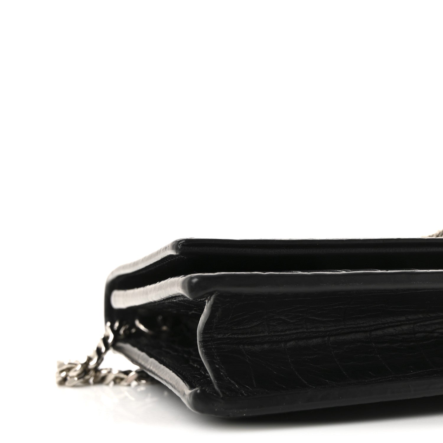 Calfskin Crocodile Embossed Kate Monogram Tassel Chain Wallet Black
