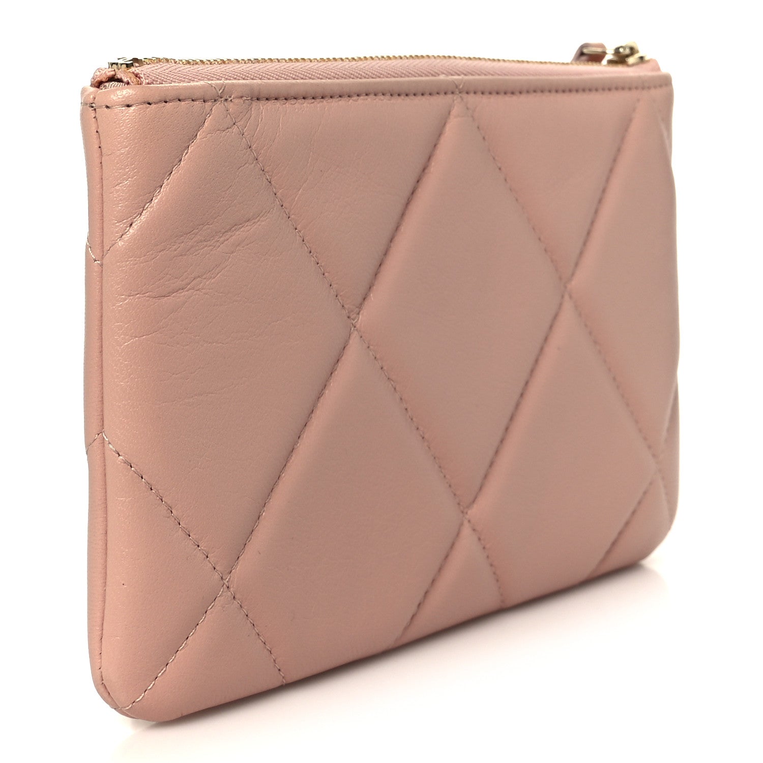 Shiny Goatskin Quilted Small Chanel 19 Pouch Pink