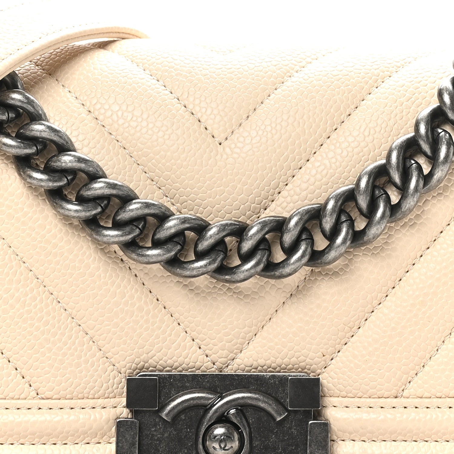Caviar Chevron Quilted Small Boy Flap White