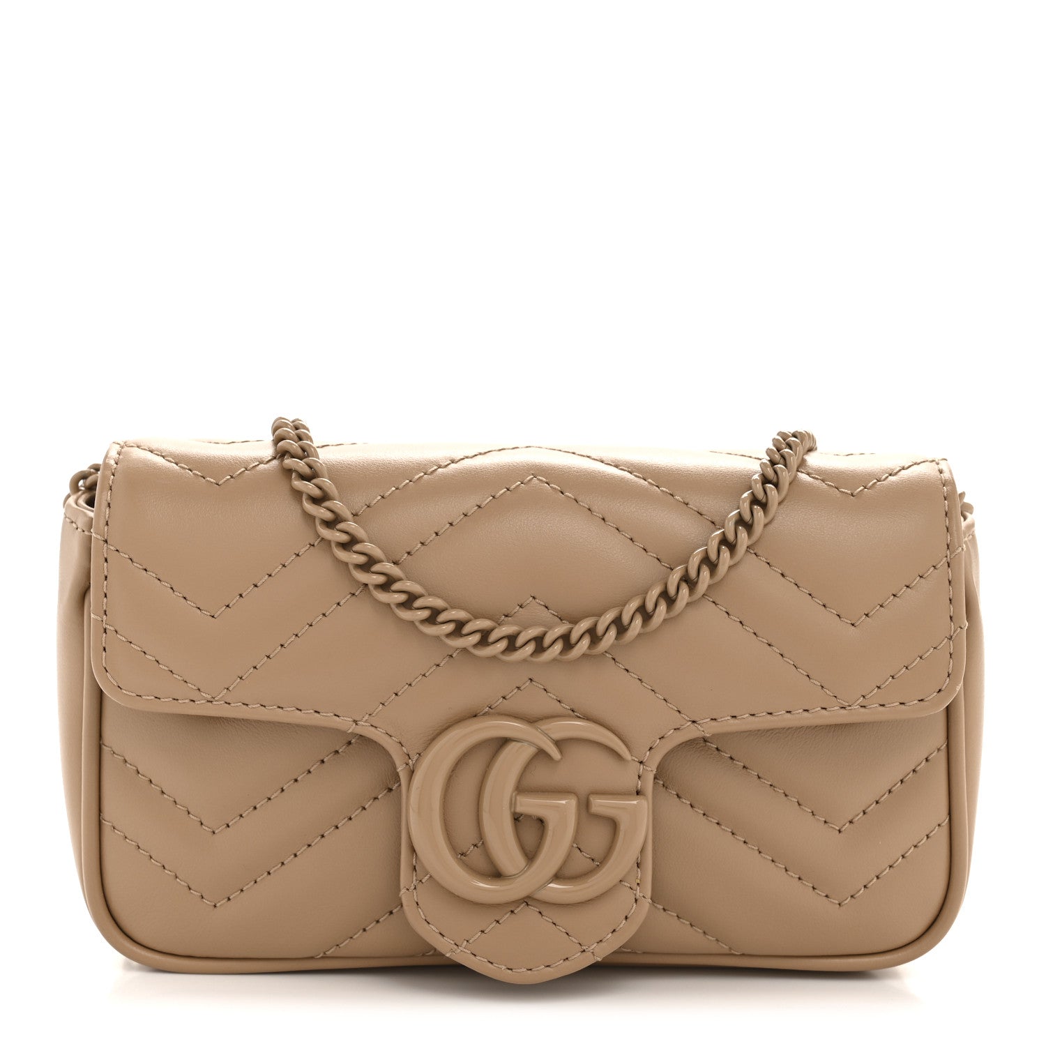 Calfskin Matelasse Monochrome Super Mini GG Marmont Shoulder Bag Camelia