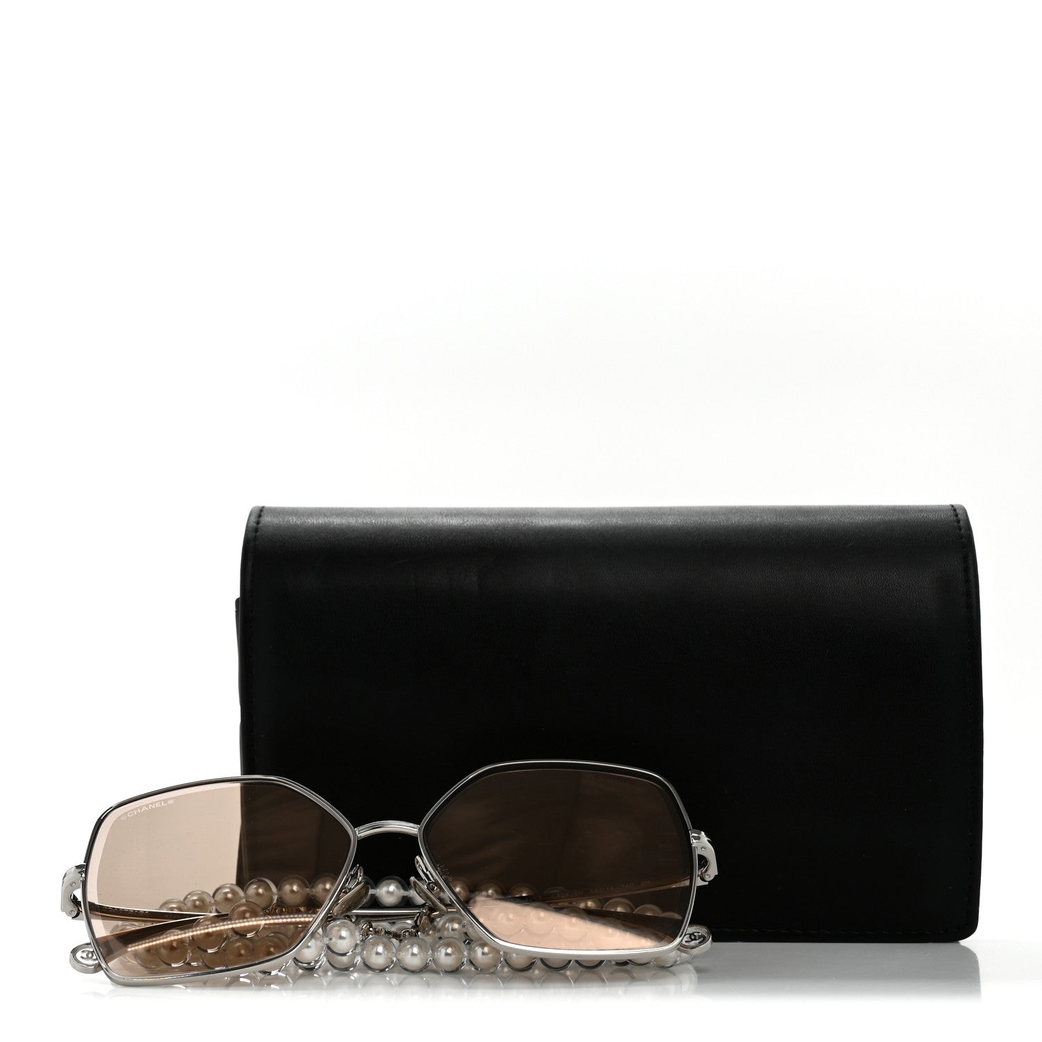 Butterfly Removable Pearl Chain Sunglasses 4262 Silver Brown