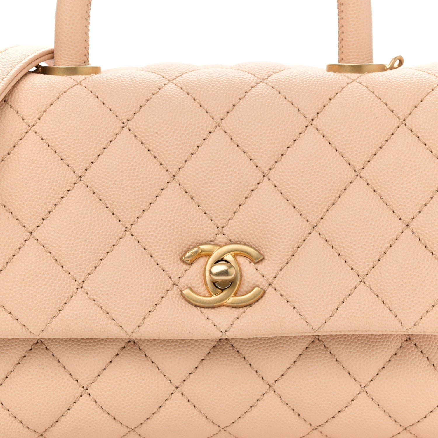 Caviar Quilted Mini Coco Handle Flap Beige