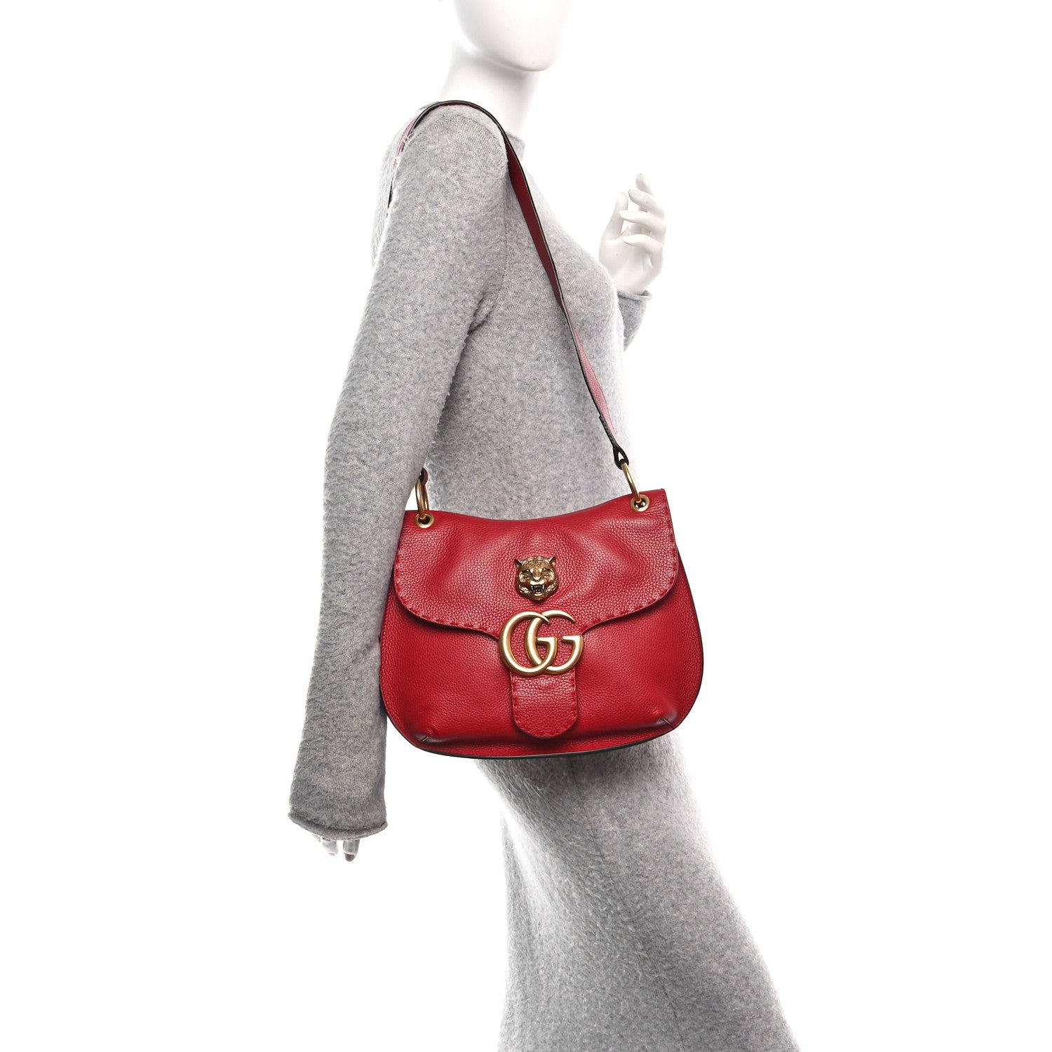 Cellarius Calfskin Feline GG Marmont Flap Shoulder Bag Vulcanic Red