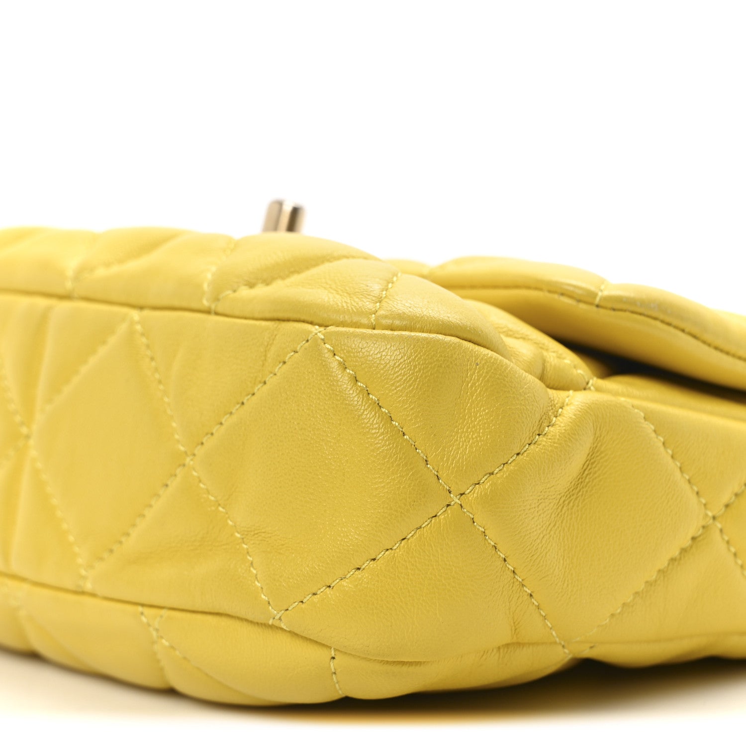 Lambskin Quilted Mini Lacquered Chain Flap Yellow