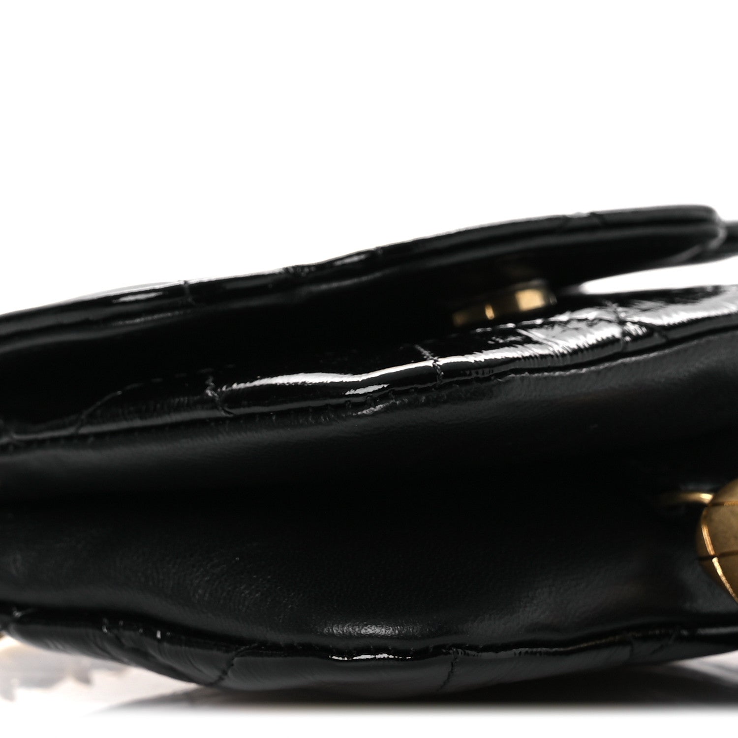 Crumpled Patent Lambskin Quilted Tassel Clutch With Chain Black
