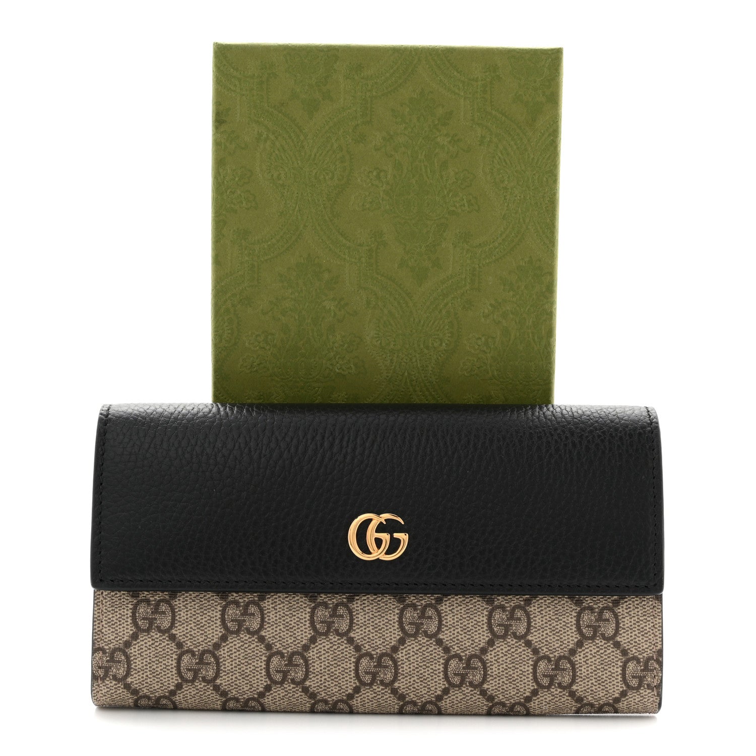 Dollar Calfskin GG Supreme Monogram GG Marmont Continental Wallet Black Beige Ebony