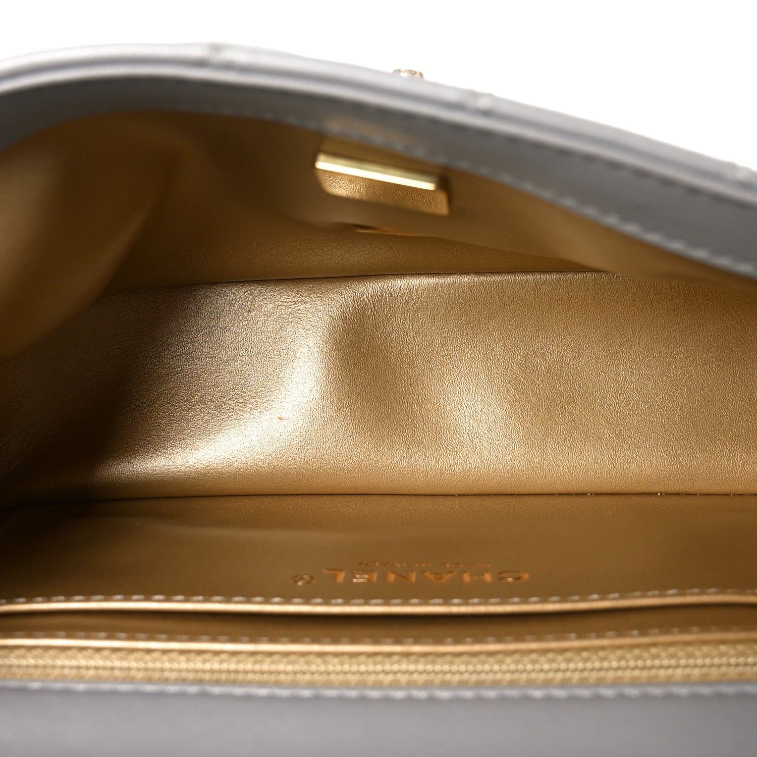 Lambskin Quilted Mini Rectangular Pearl Crush Flap Grey