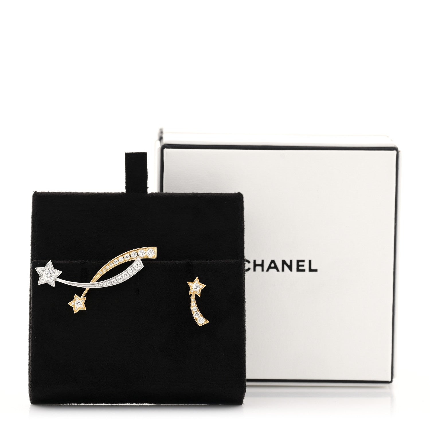 18K Yellow White Gold Diamond Etoile Filante Earrings