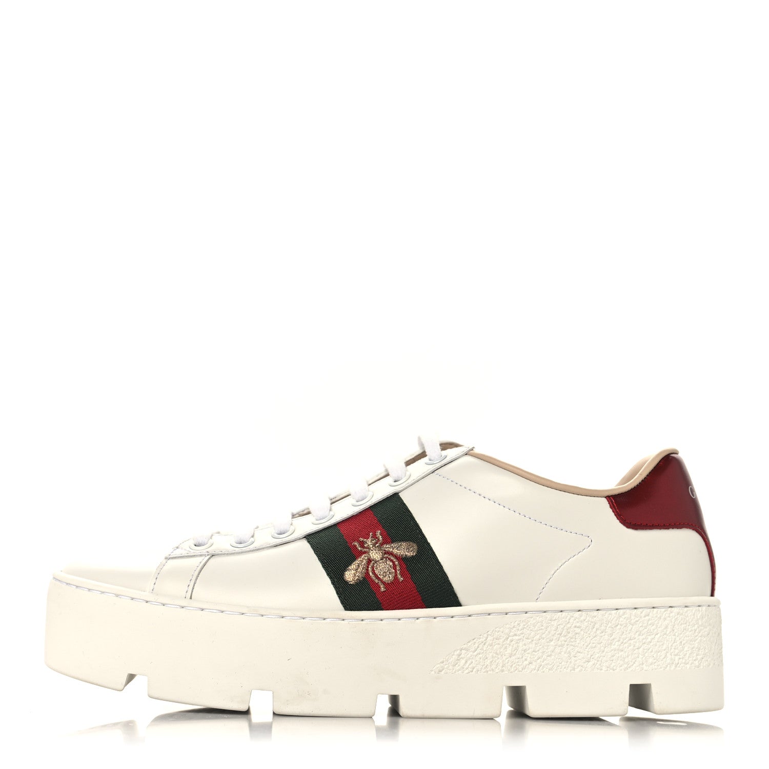 Calfskin Web Bee Embroidered Womens Ace Platform Sneakers 37.5 White