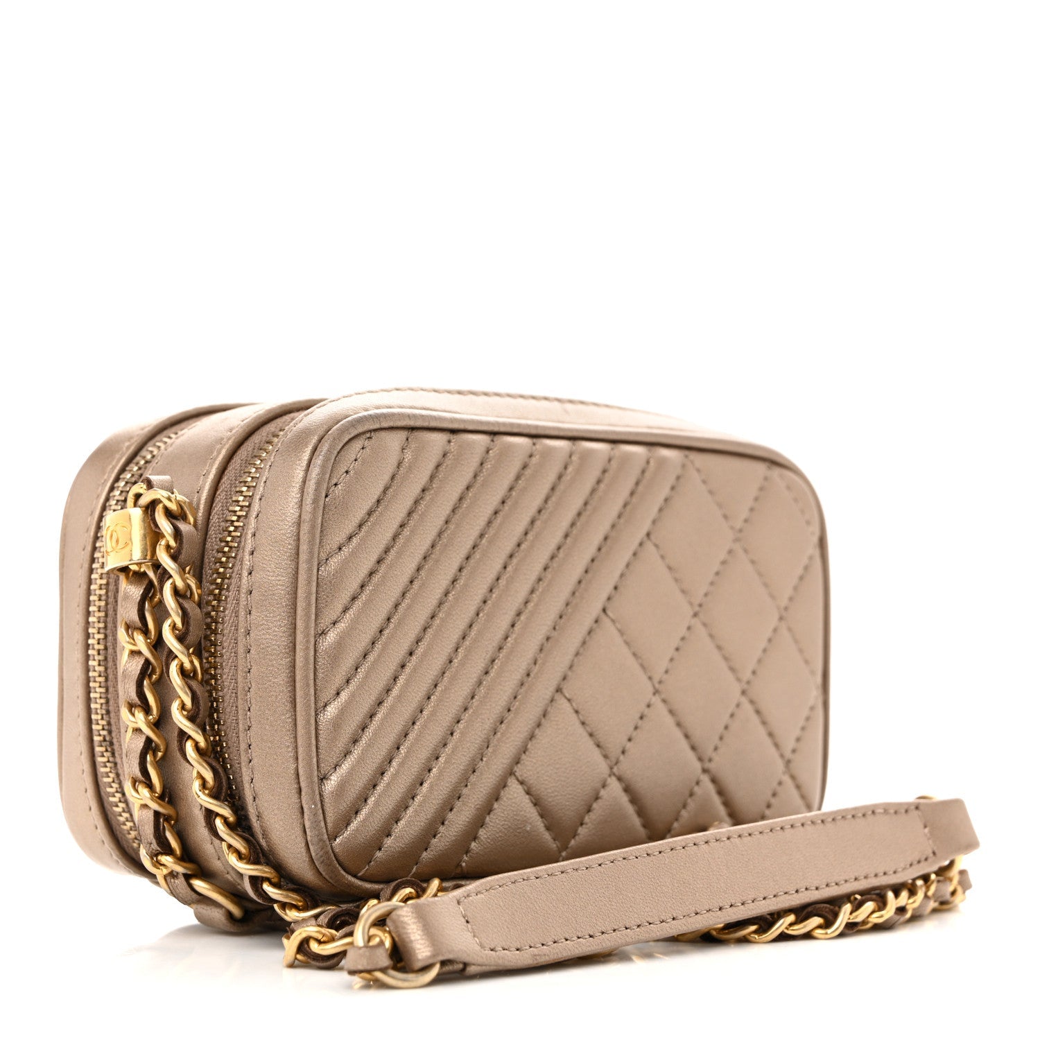 Metallic Lambskin Mini Coco Boy Camera Case Dark Gold
