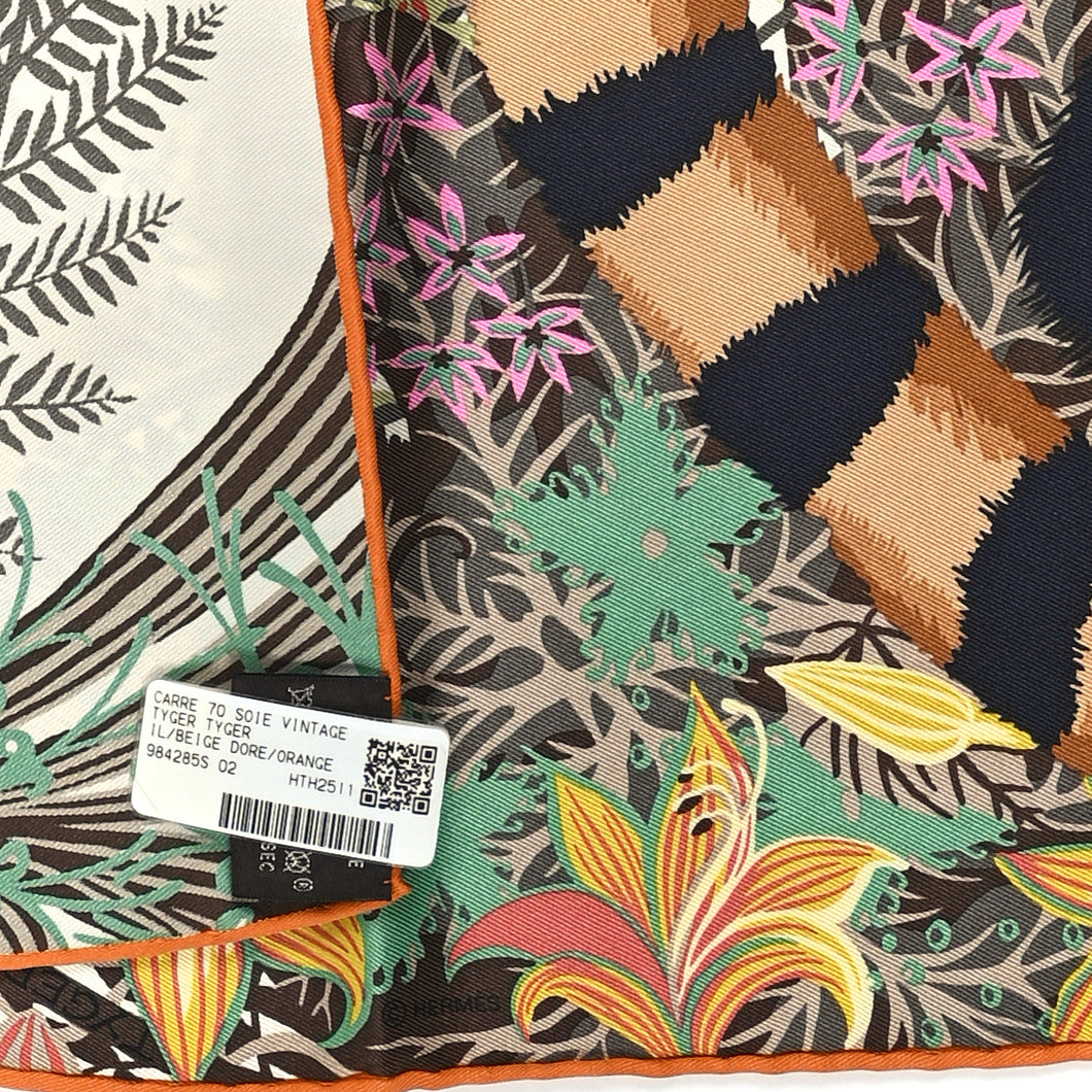 Silk Tyger Tyger Scarf 70 Beige Dore Orange Cuit Vert