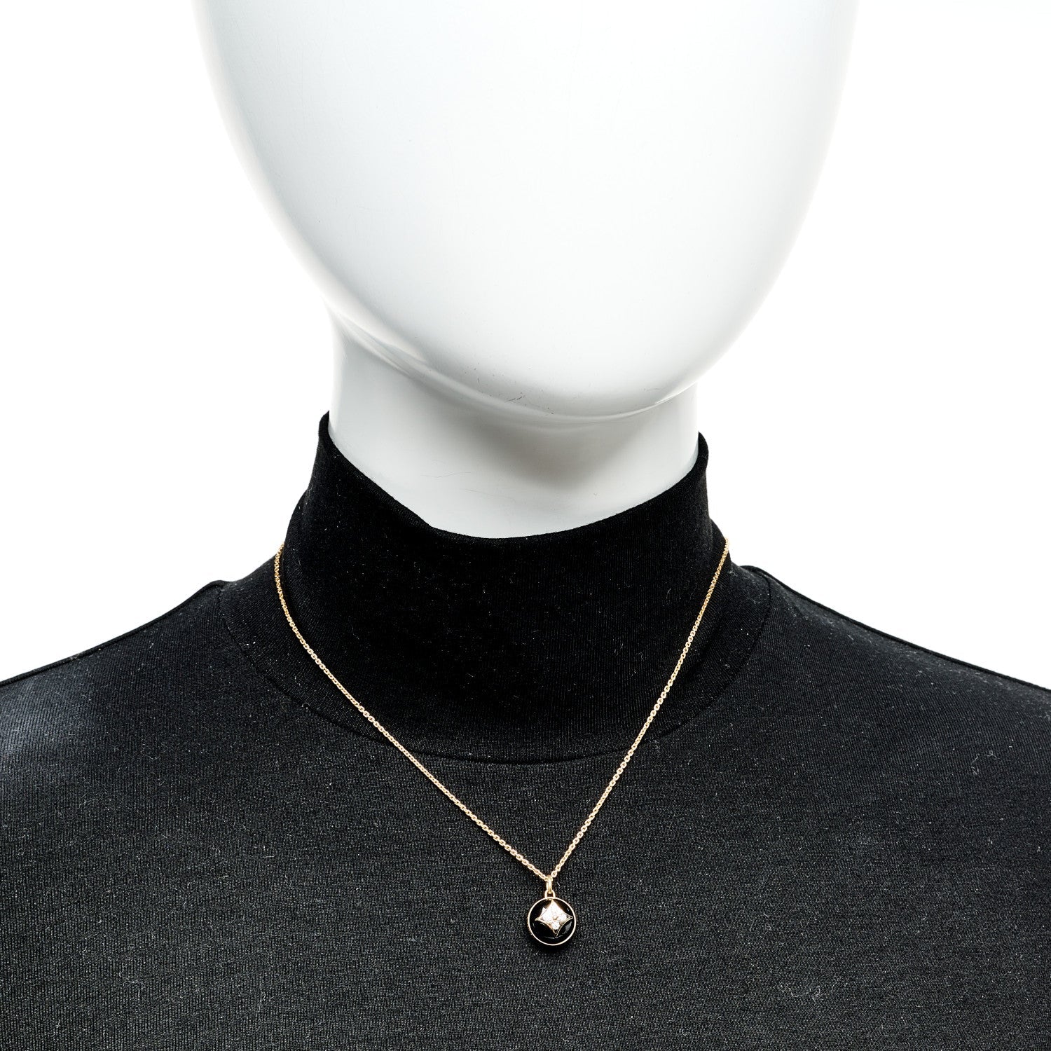 18K Yellow Gold Diamond Black Onyx Color Blossom Medallion Pendant Necklace