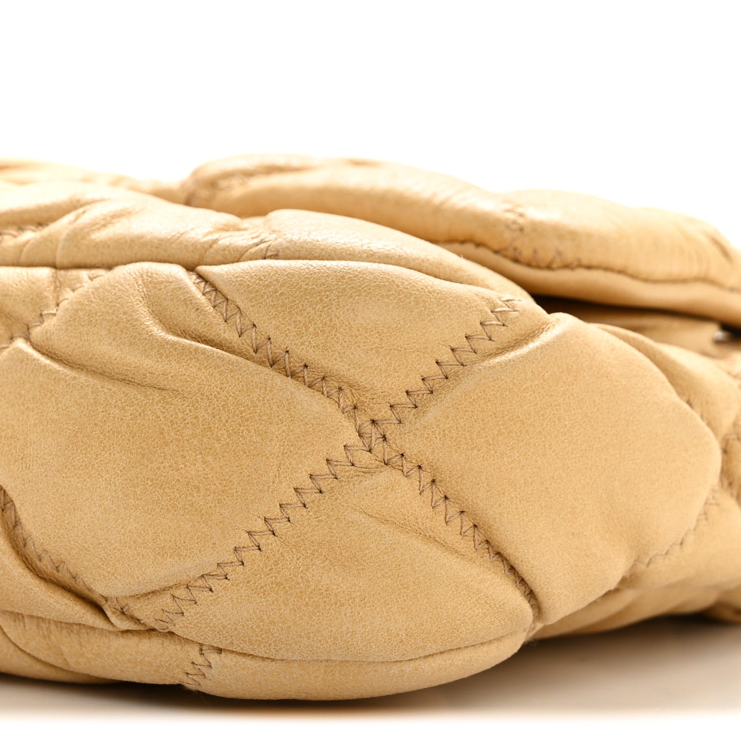 Calfskin Quilted Medium Bubble Quilt Flap Bag Beige