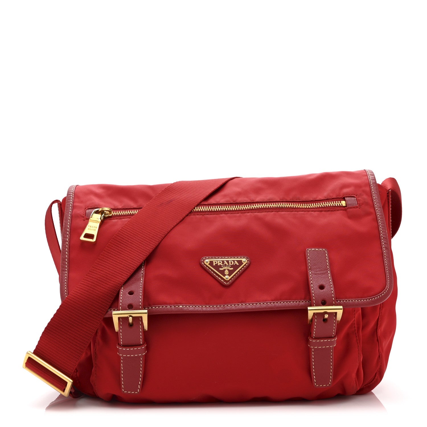 Tessuto Nylon Saffiano Messenger Bag Red
