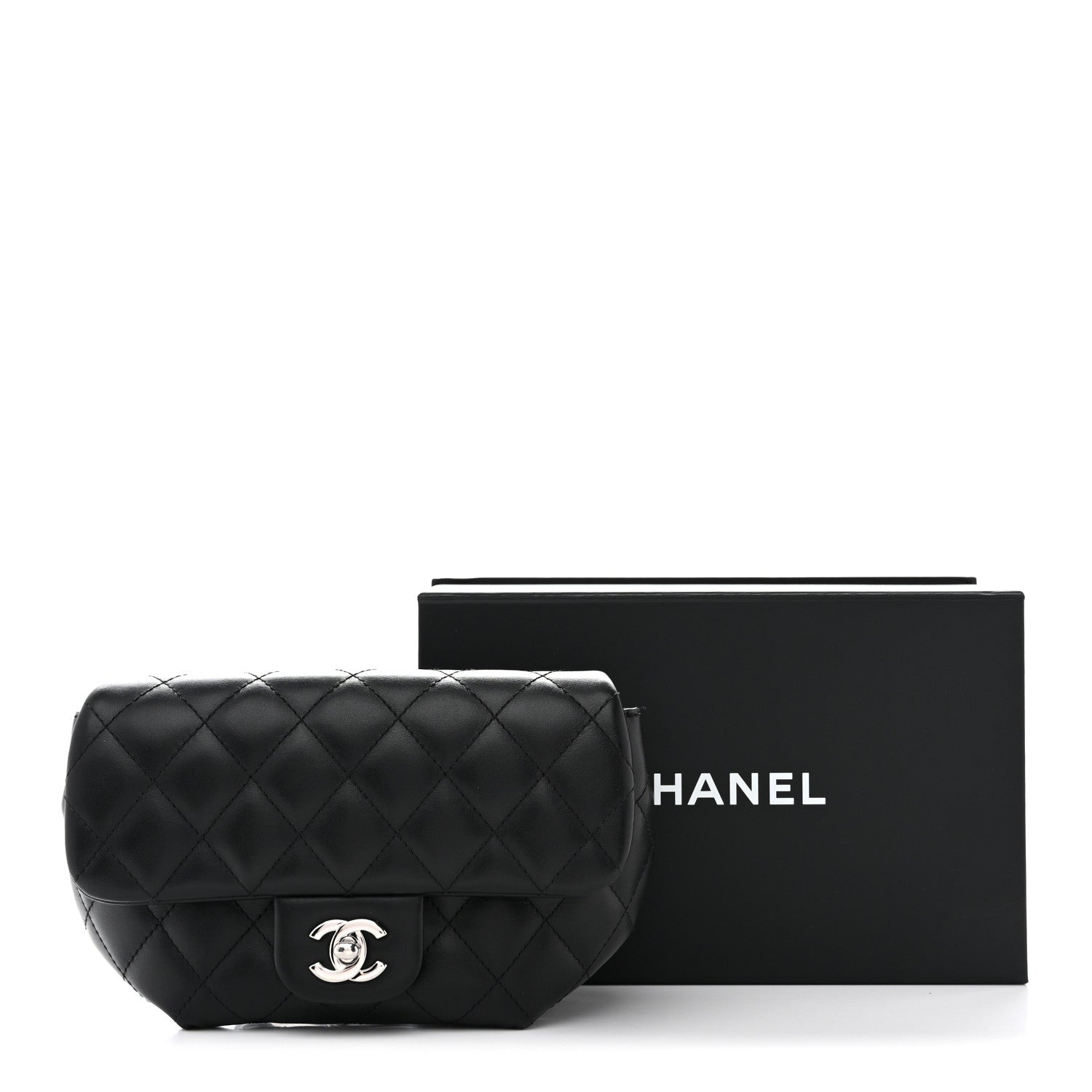 Calfskin Quilted CC Uniform Flap Belt Bag Black
