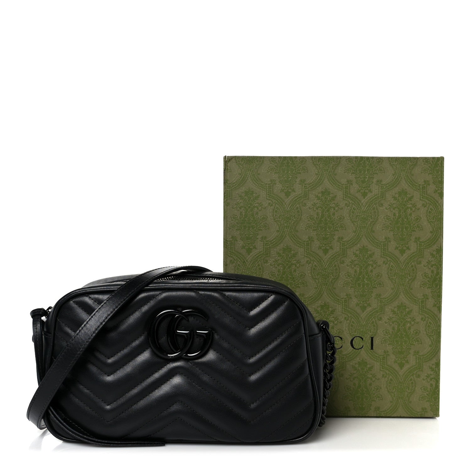 Calfskin Matelasse Monochrome Small GG Marmont Chain Shoulder Bag Black