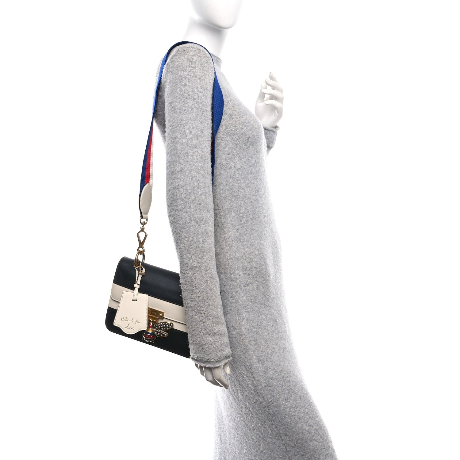 Calfskin Sylvie Web Queen Margaret Shoulder Bag Mystic White Black