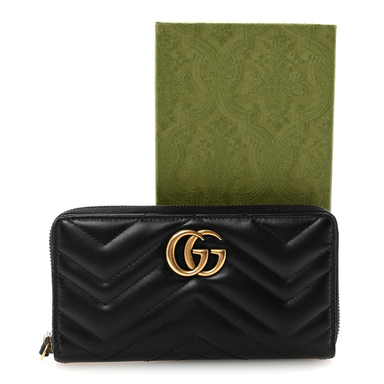 Calfskin Matelasse GG Marmont Zip Around Wallet Black