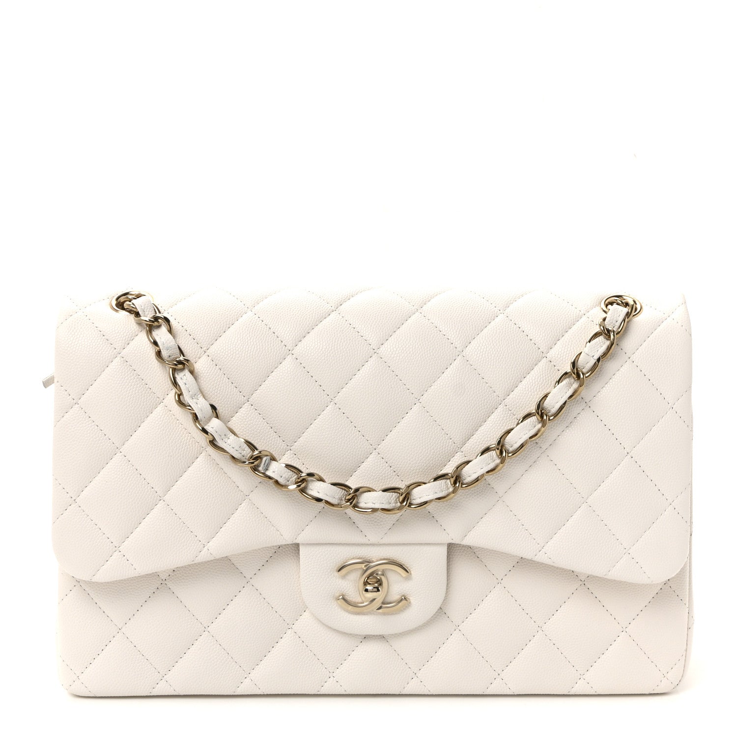 Caviar Quilted Jumbo Double Flap White
