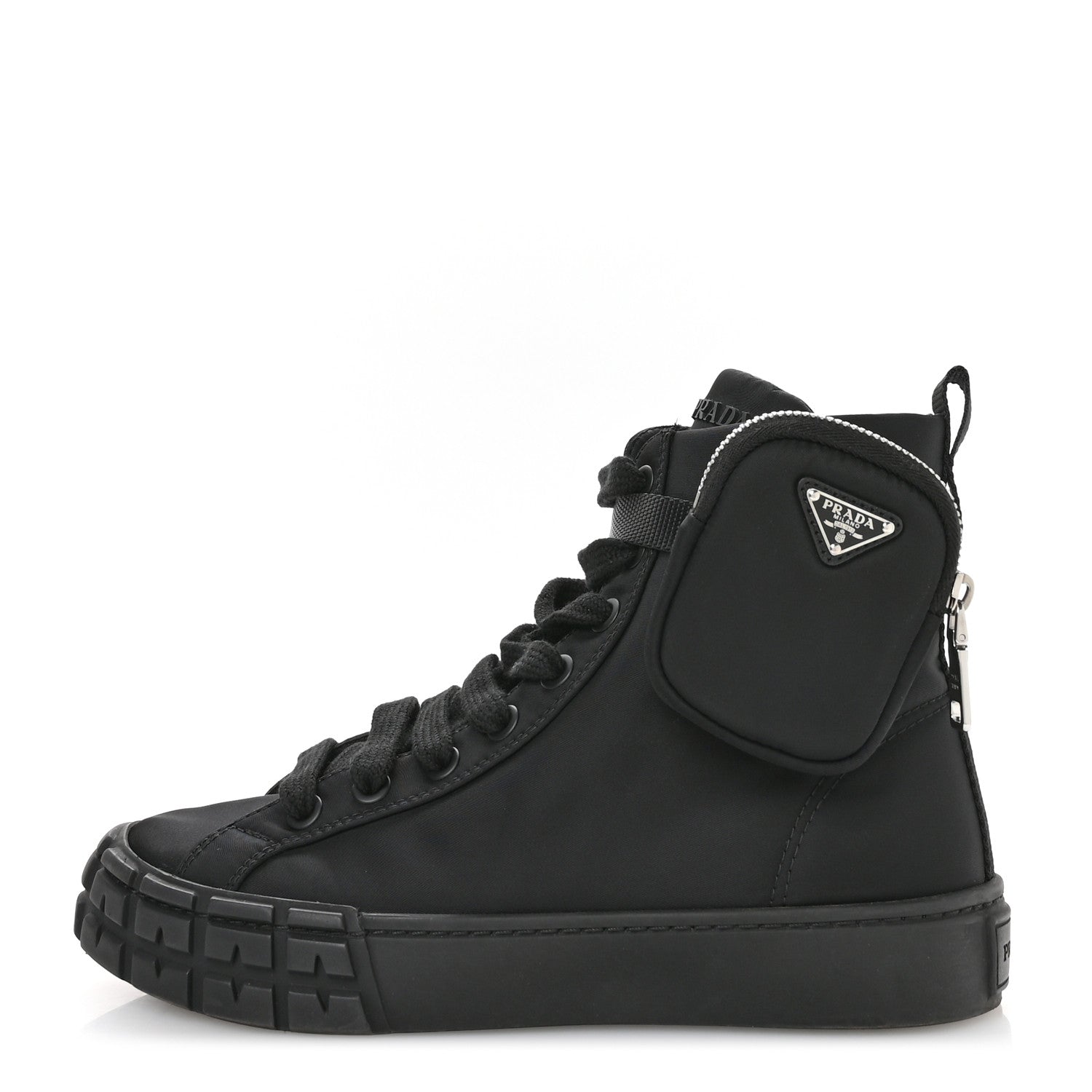 Re-Nylon Gabardine Triangle Womens Wheel Pouch Pocket High Top Sneakers 39 Black