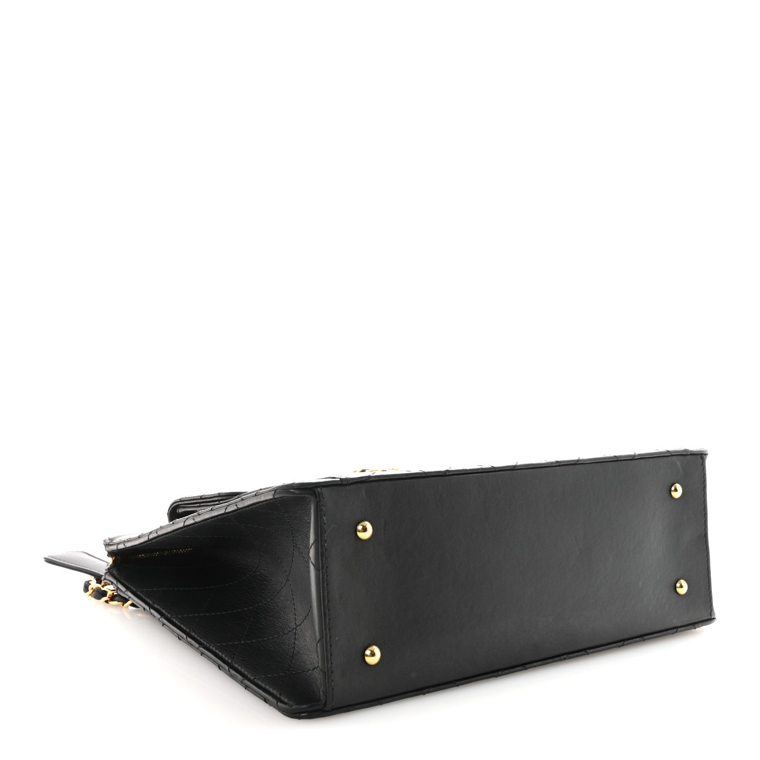 Lambskin Quilted CC Front Pocket Shopping Tote Black