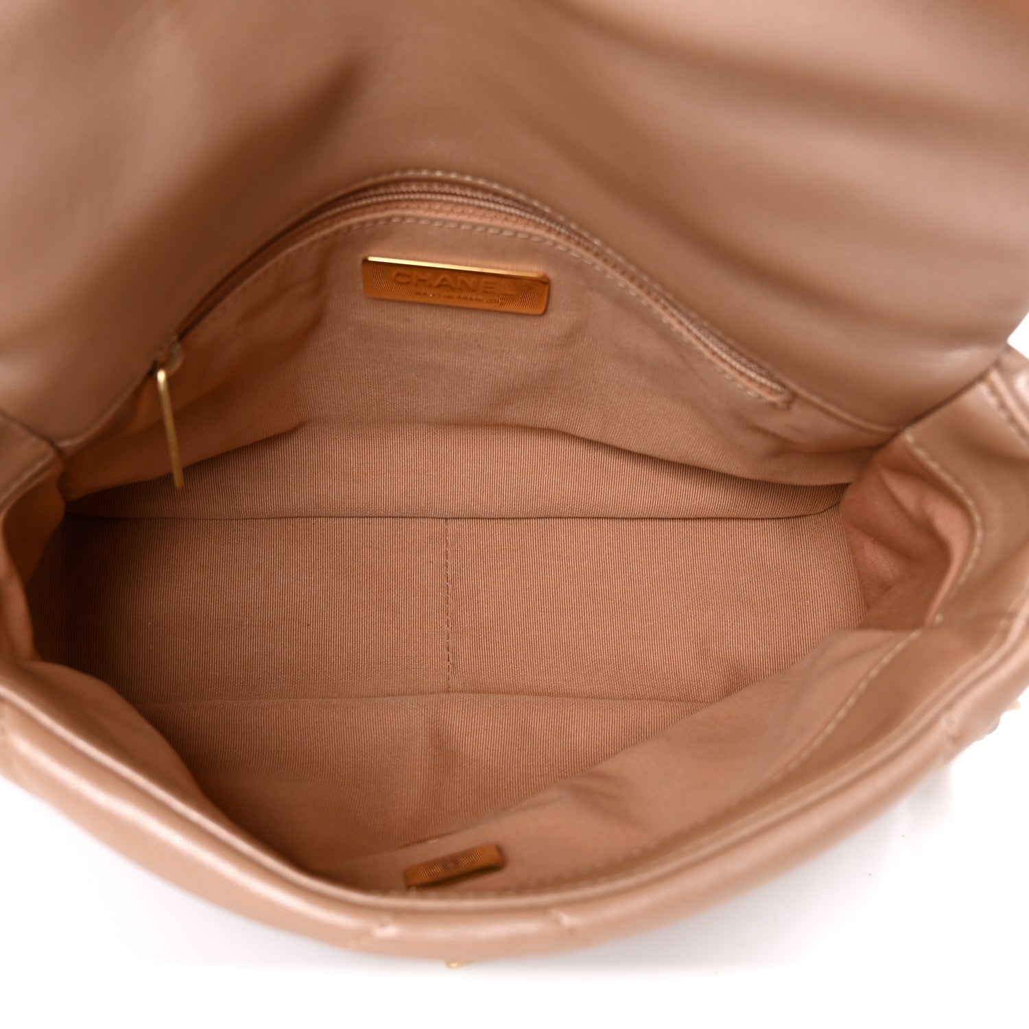 Shiny Lambskin Quilted Medium Chanel 19 Flap Beige