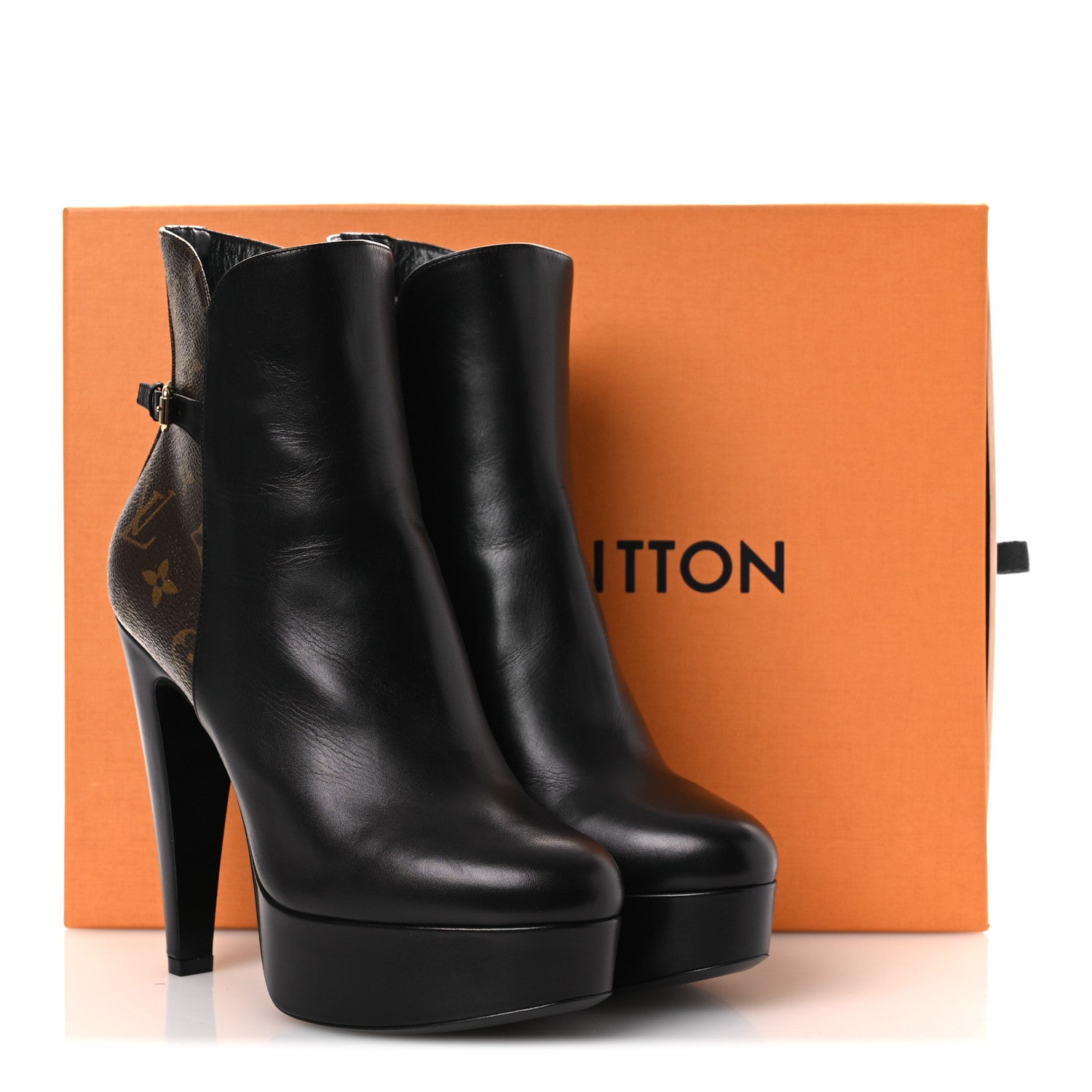 Calfskin Monogram Afterglow Platform Ankle Boots 39.5 Black