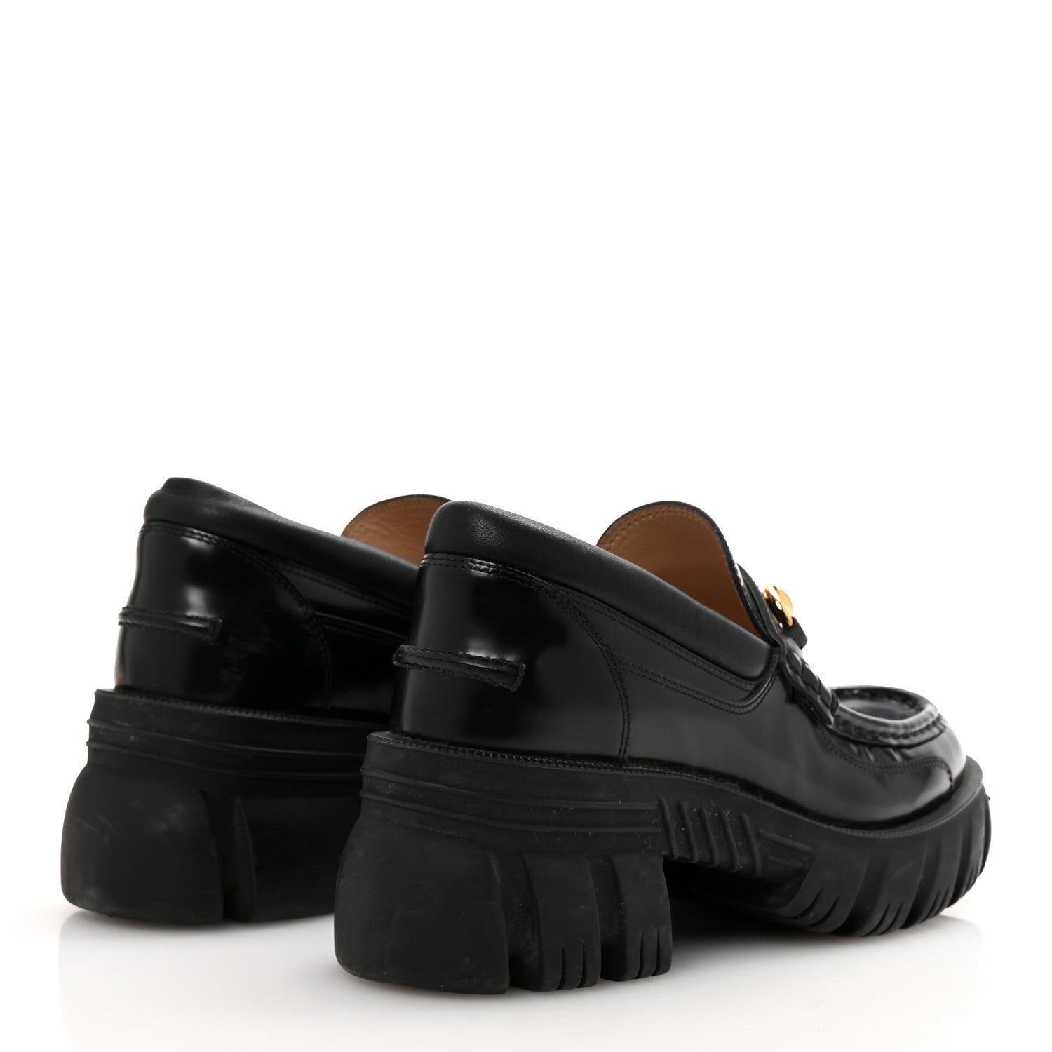 Magnum Calfskin Nappa Samoa Womens Horsebit Platform Chunky Lug Sole 40mm Loafers 39 Black