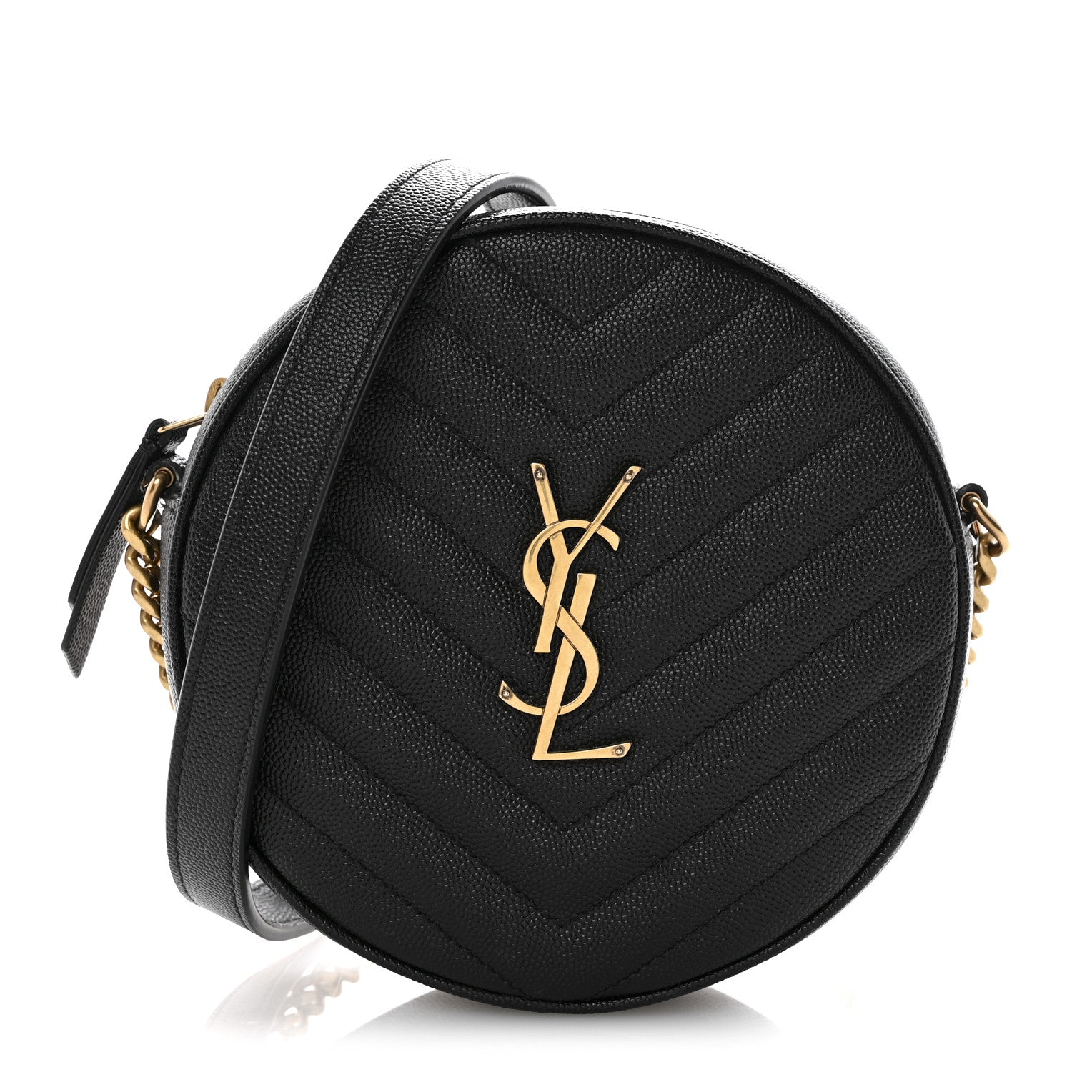 Grain De Poudre Matelasse Chevron Quilted Round Vinyle Camera Bag Black
