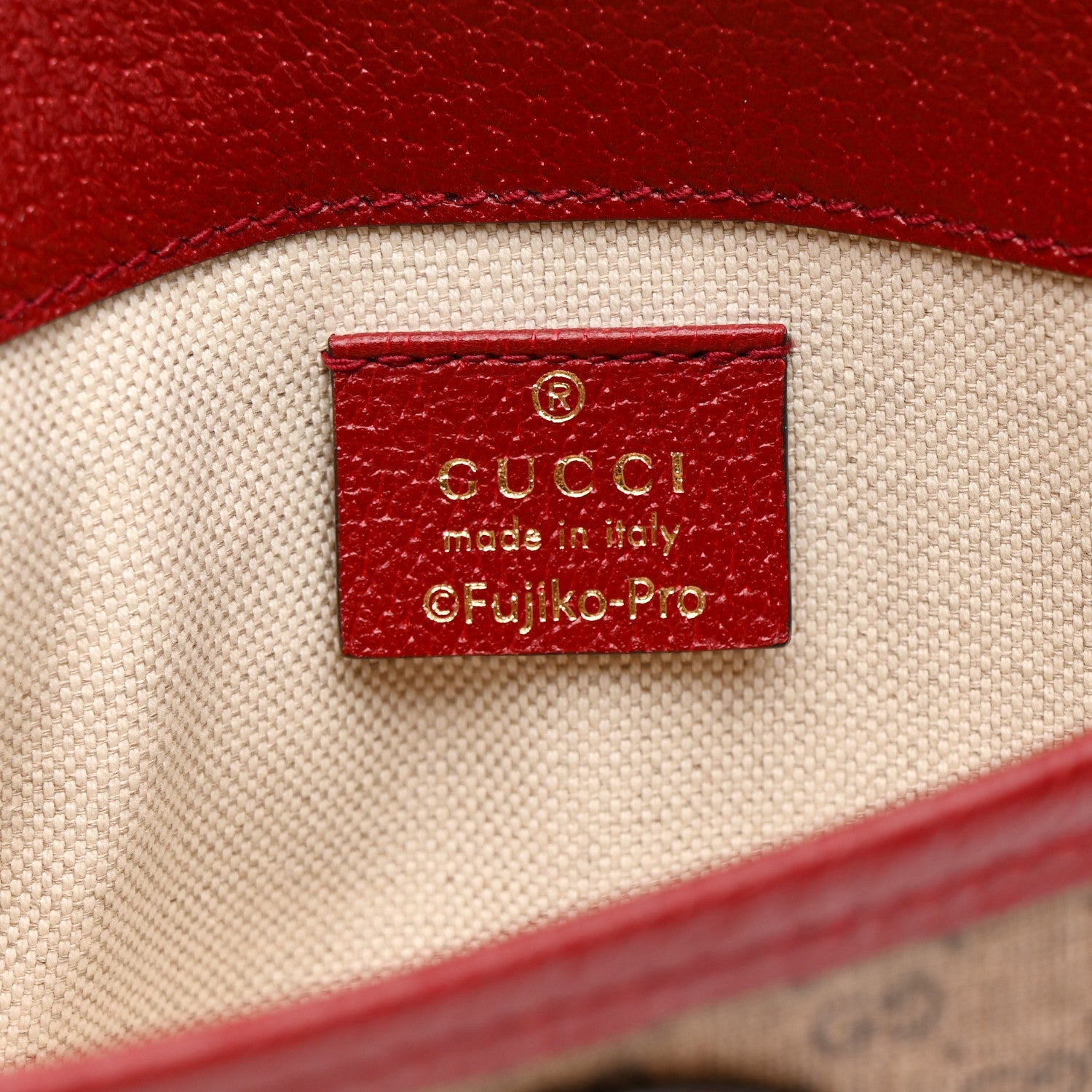 X DORAEMON Mini Vintage GG Supreme Monogram Web Slim Belt Bag Beige Cherry Red