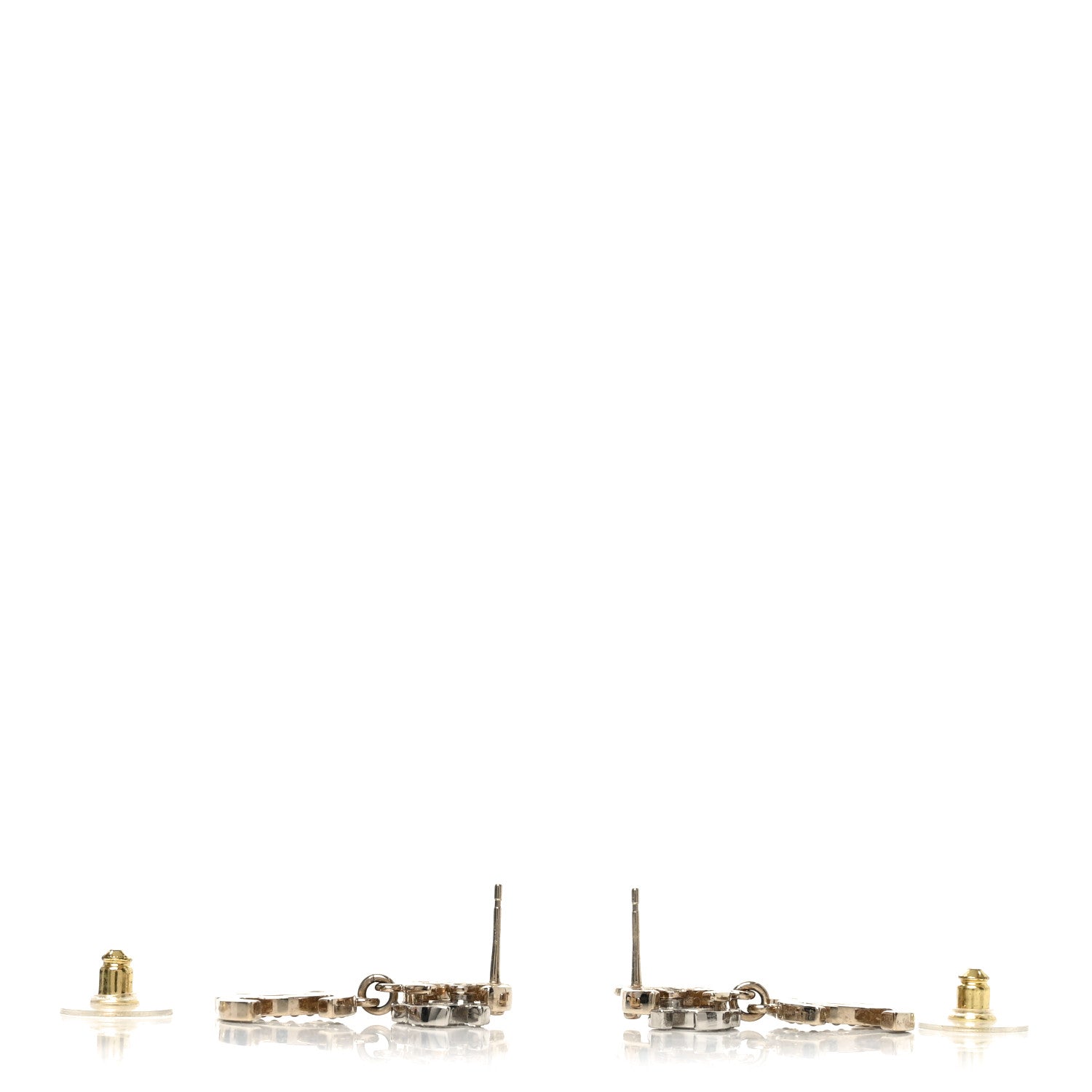 Crystal Pearl Double CC Drop Earrings Gold Silver
