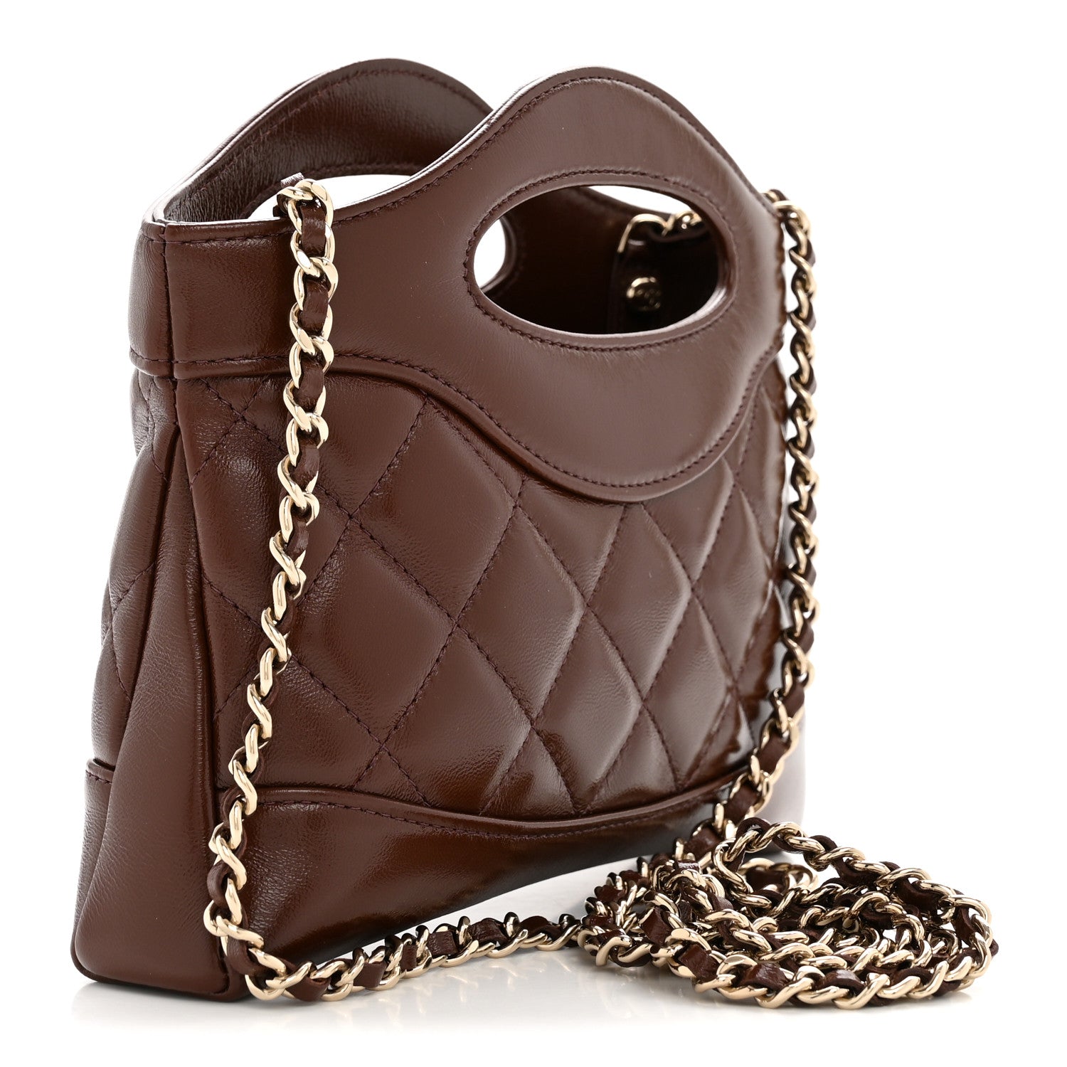 Shiny Crumpled Calfskin Quilted Nano 31 Shopping Bag Brown