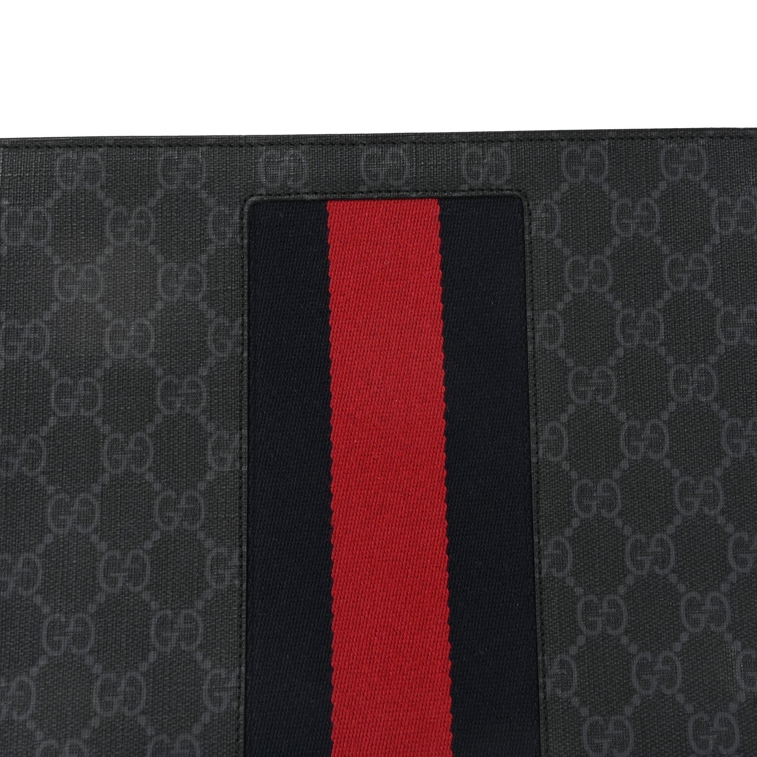 GG Supreme Monogram Selleria Calfskin Web New Web Cosmetic Case Black