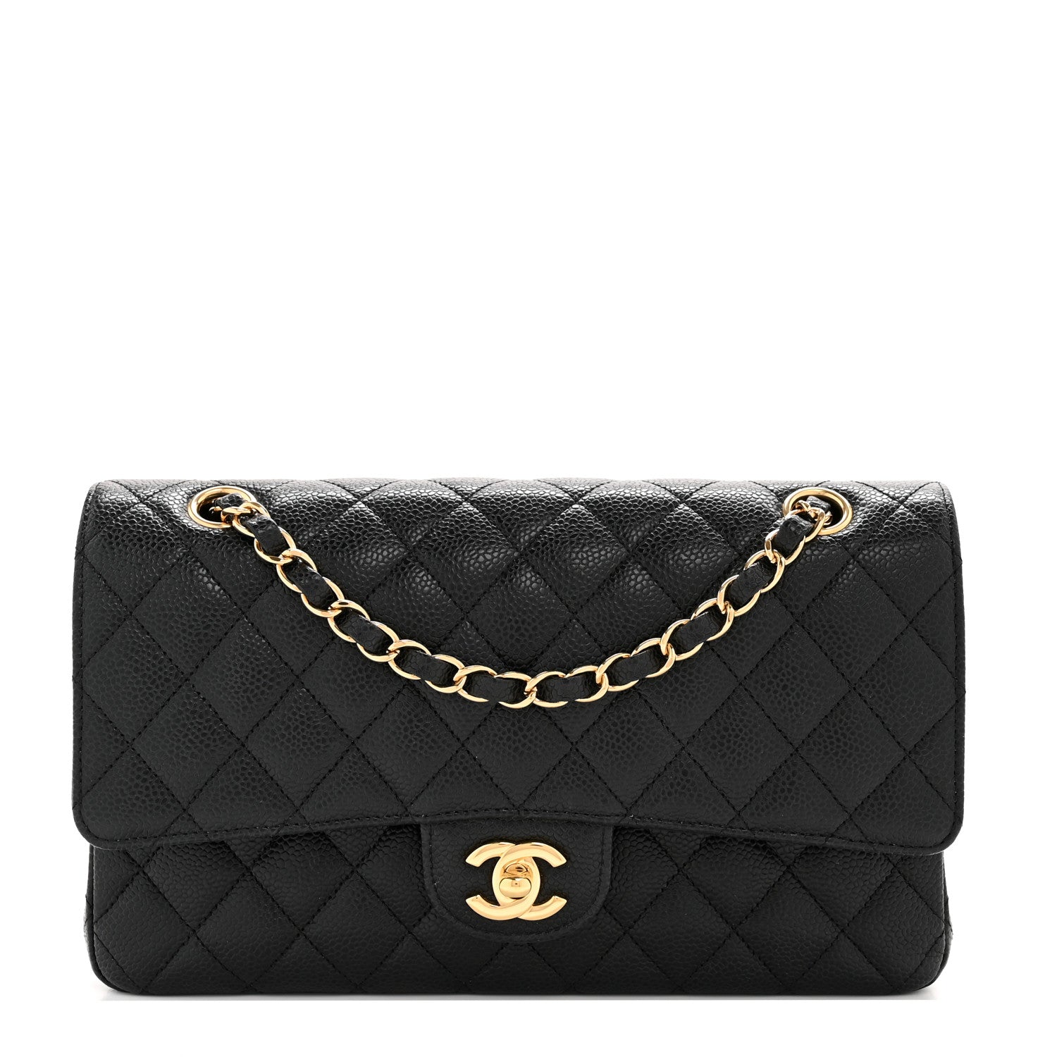 Caviar Quilted Medium Double Flap Black