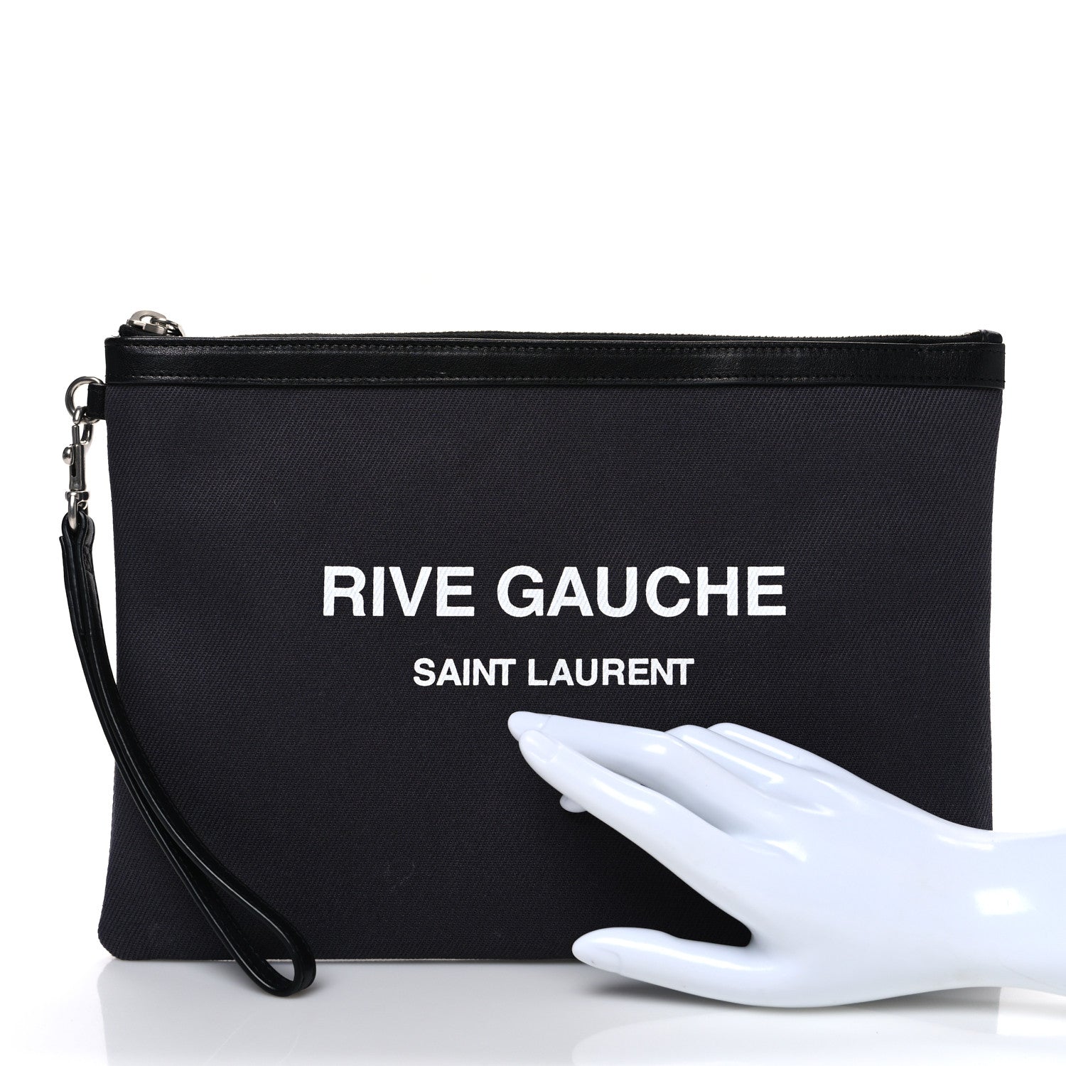 Linen Canvas Rive Gauche Zipped Pouch Deep Grey Black