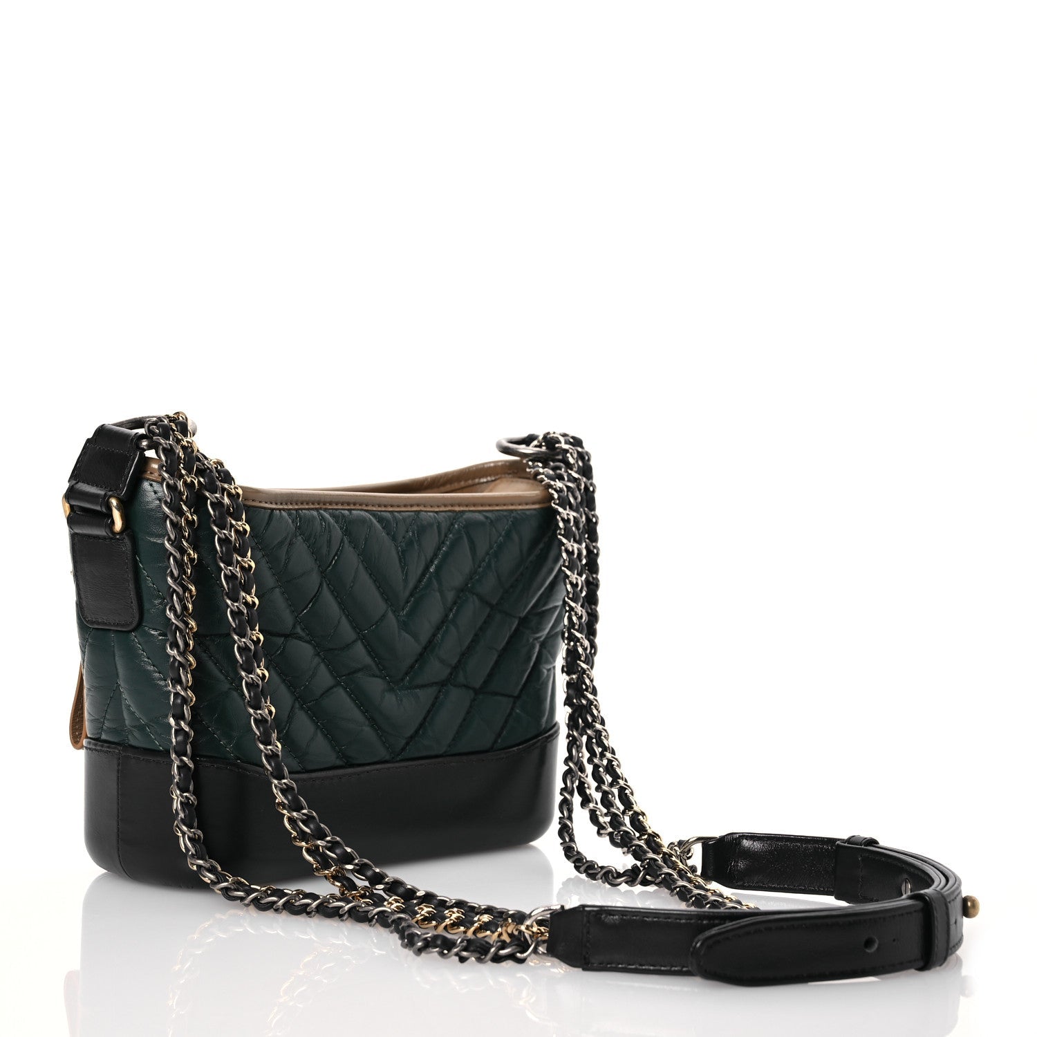 Aged Calfskin Chevron Quilted Small Gabrielle Hobo Green Navy Blue